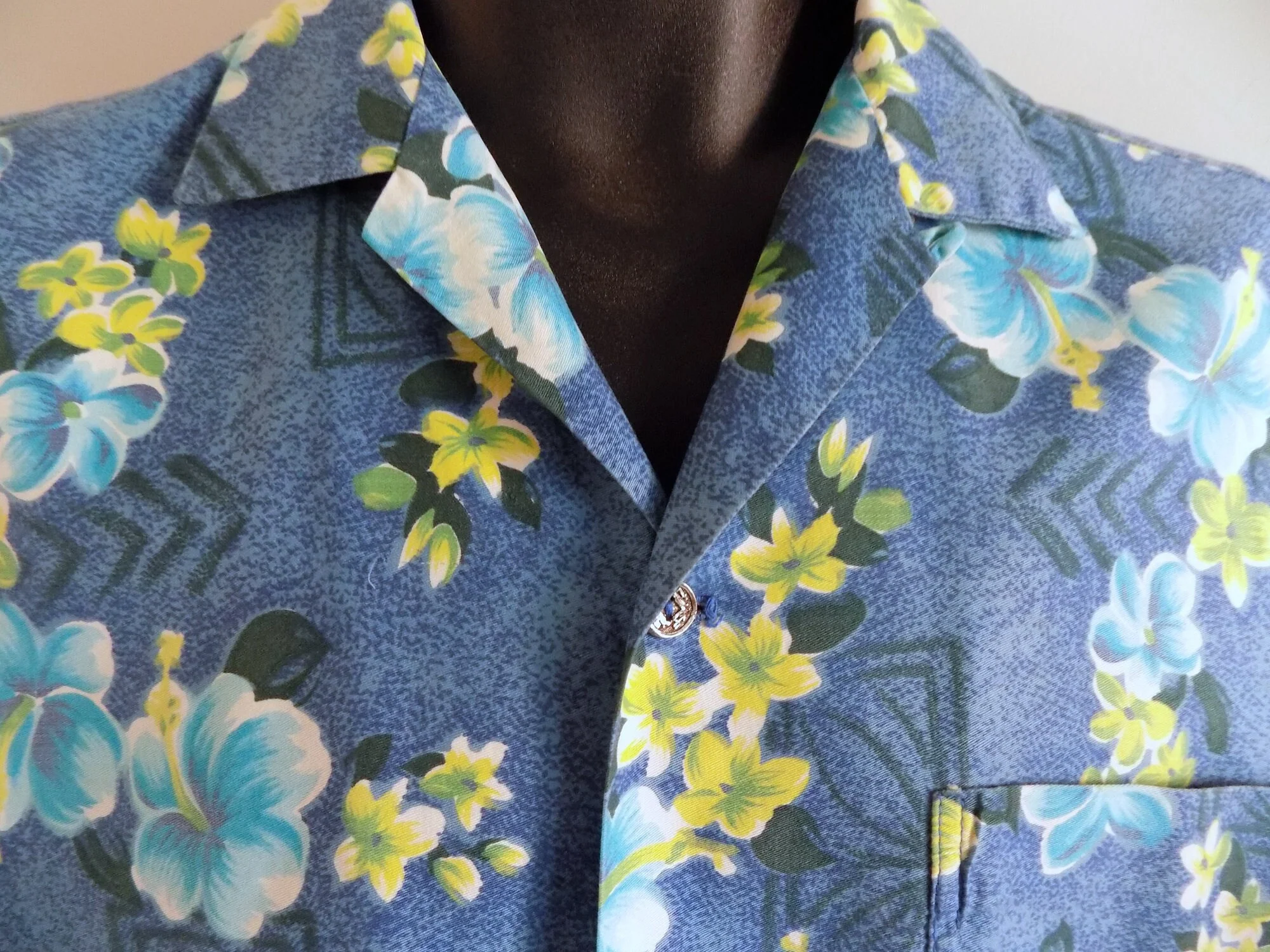 50s Cotton Tropical Shirt M Kaikamahine Blue Green Aqua Honalulu Rare by Kaikamahine - Image 4