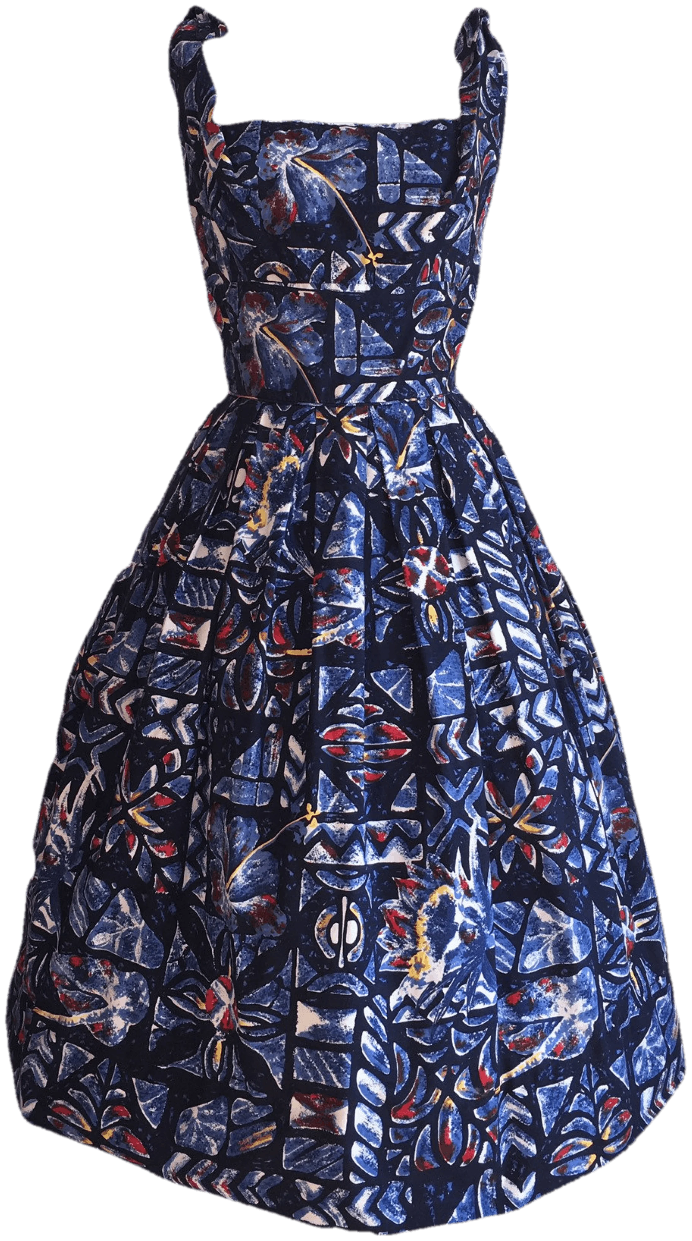 50's Dark Blue Hawaiian Floral Tiki Sundress by Hale Hawaii