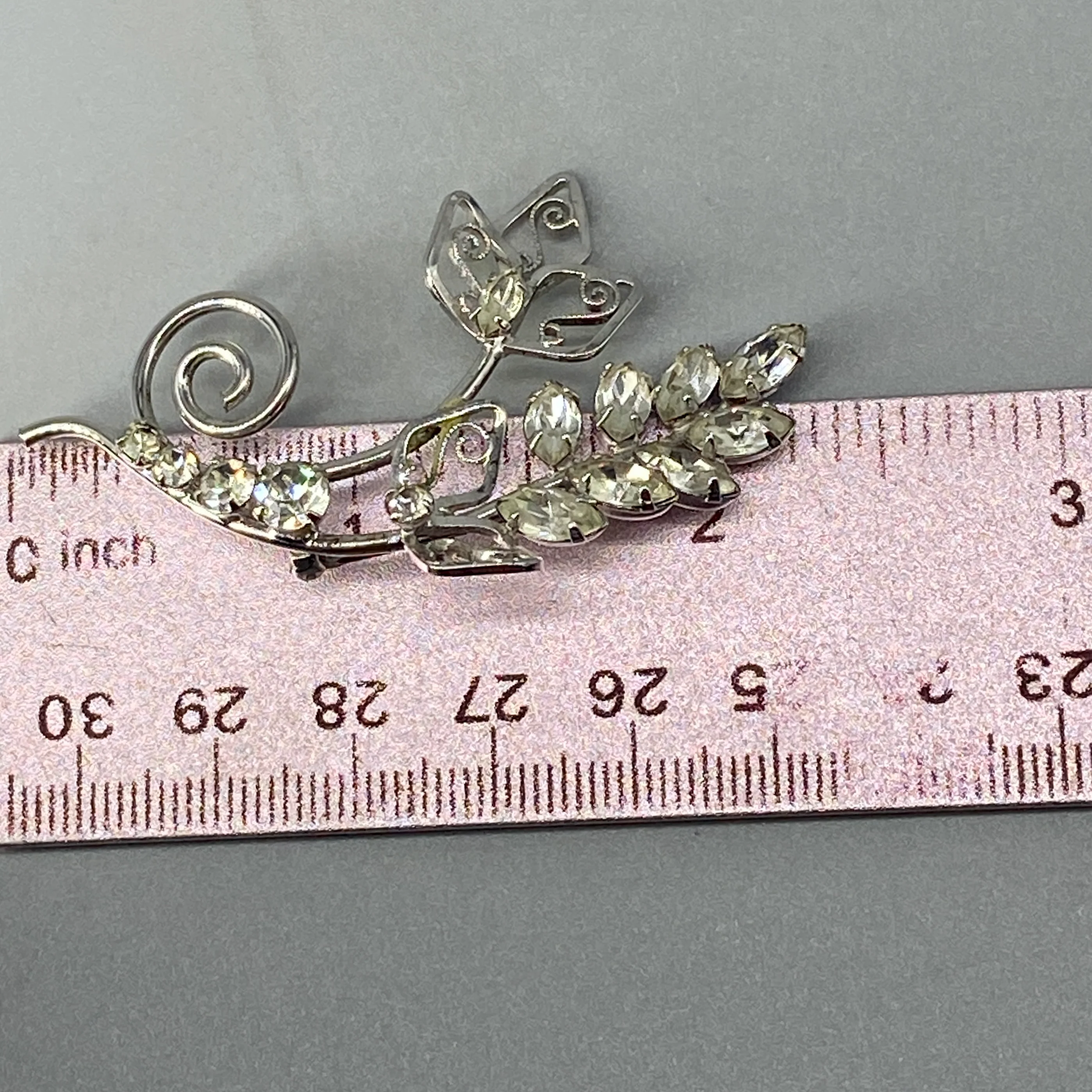 50s Darling Rhinestone Brooch Fern Leaves Floral Motif By Tru-Kay - Image 11