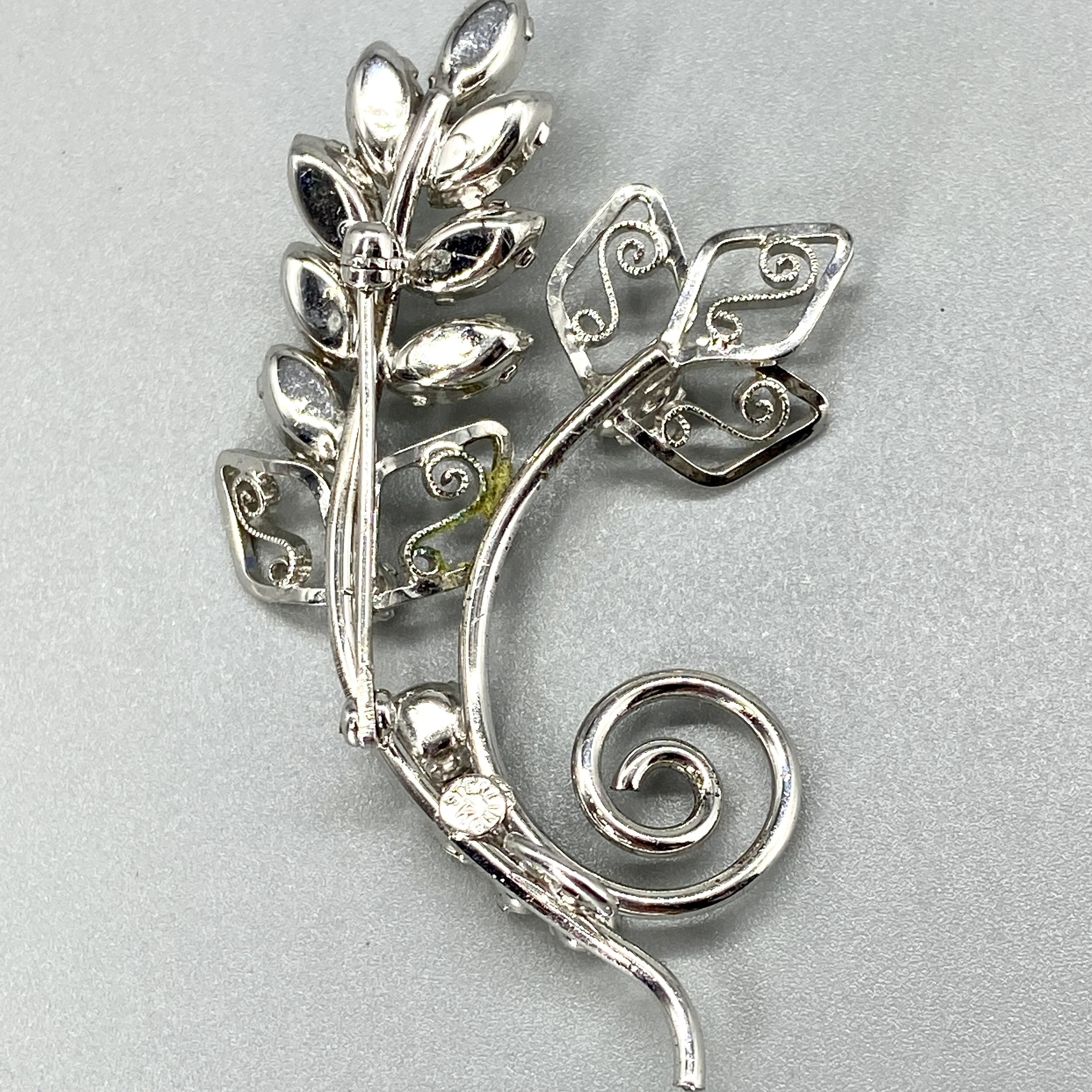 50s Darling Rhinestone Brooch Fern Leaves Floral Motif By Tru-Kay - Image 5