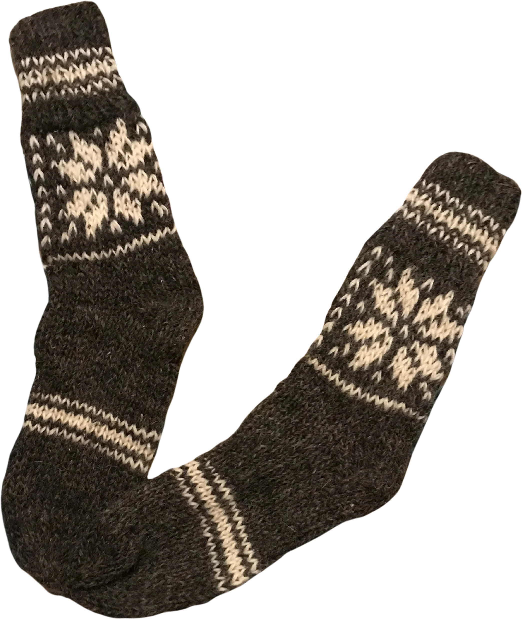 50s Deadstock Hand Knit Fair Isle Wool Gray Socks