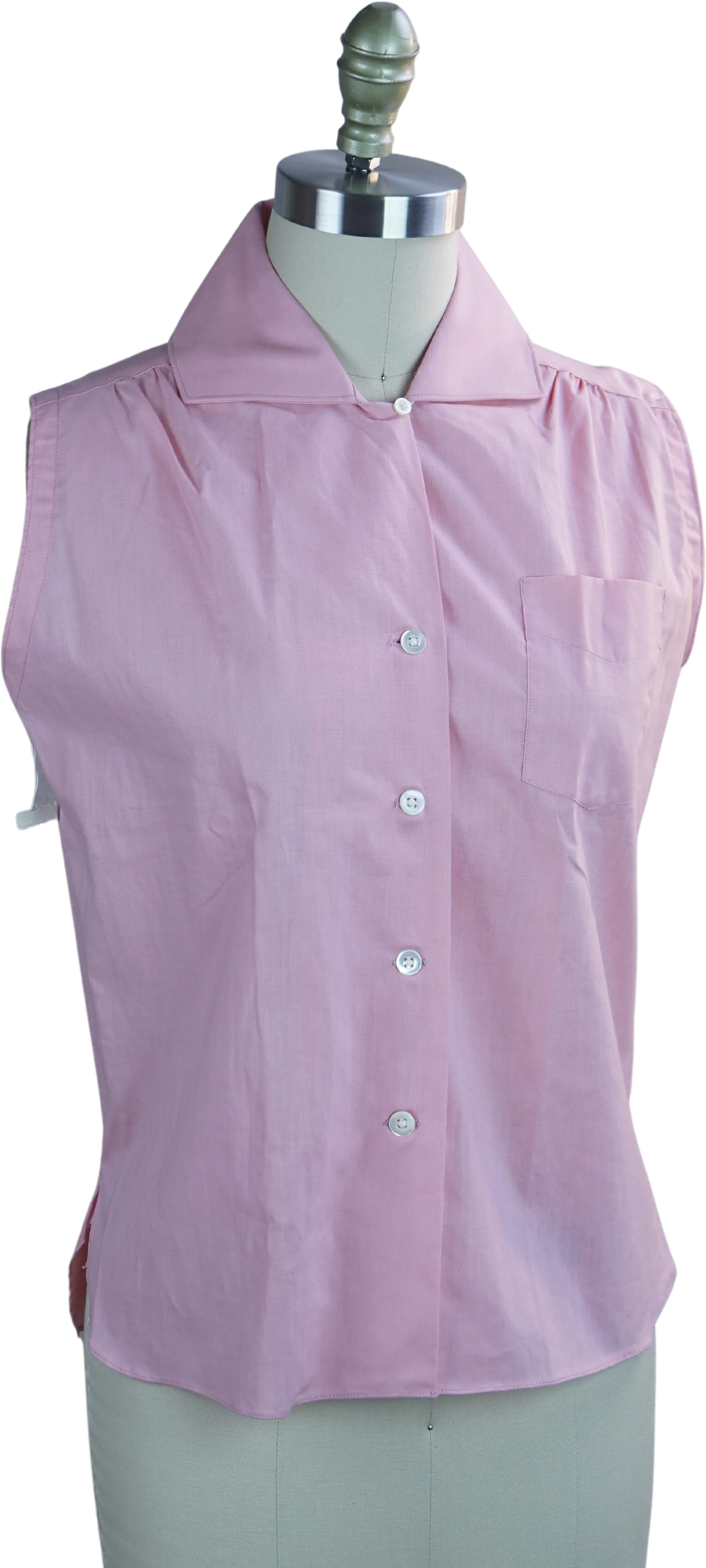 50s Deadstock Pink Cotton Sleeveless Blouse Shirt By New Era