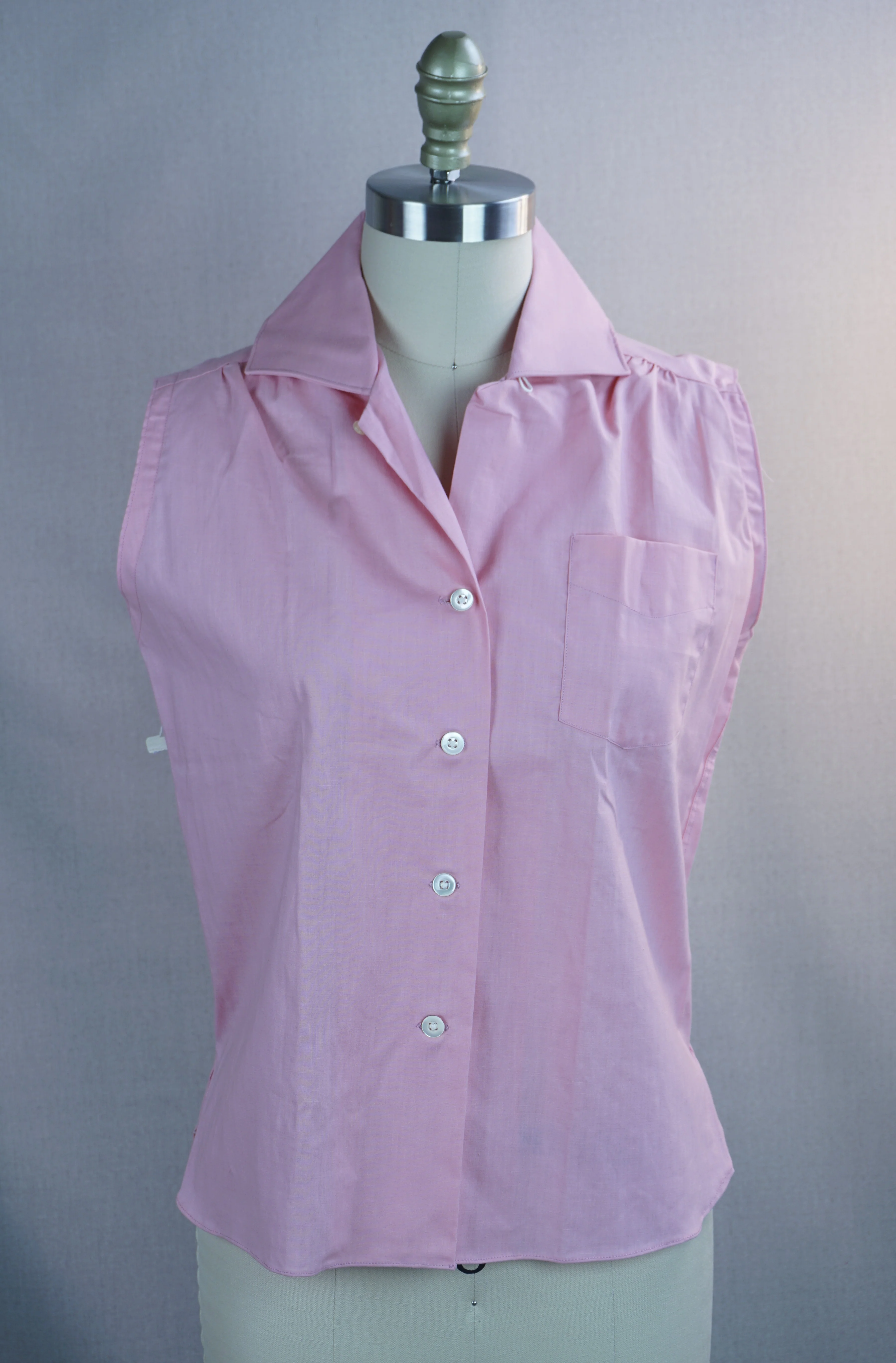 50s Deadstock Pink Cotton Sleeveless Blouse Shirt By New Era - Image 3