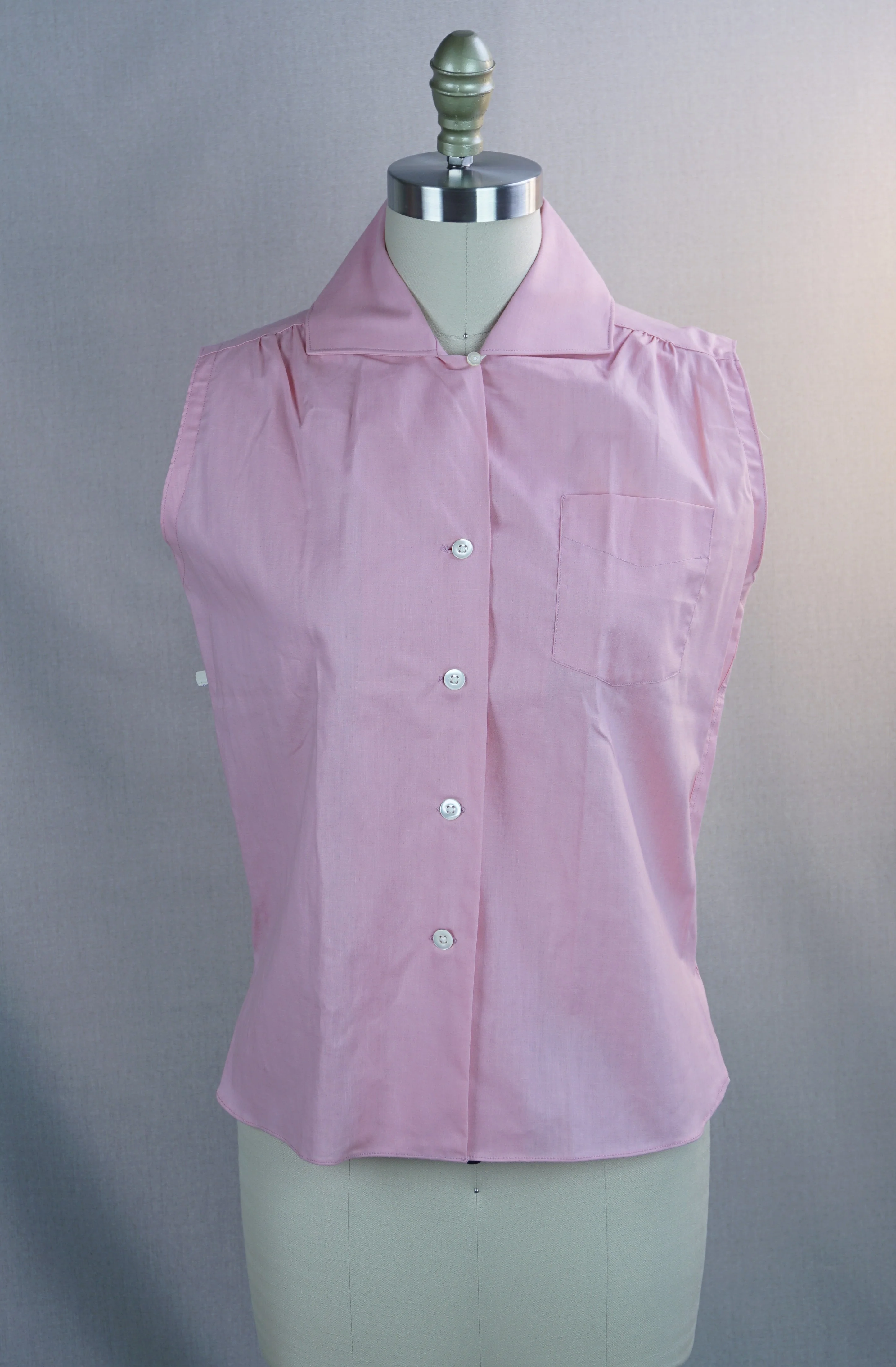 50s Deadstock Pink Cotton Sleeveless Blouse Shirt By New Era - Image 5