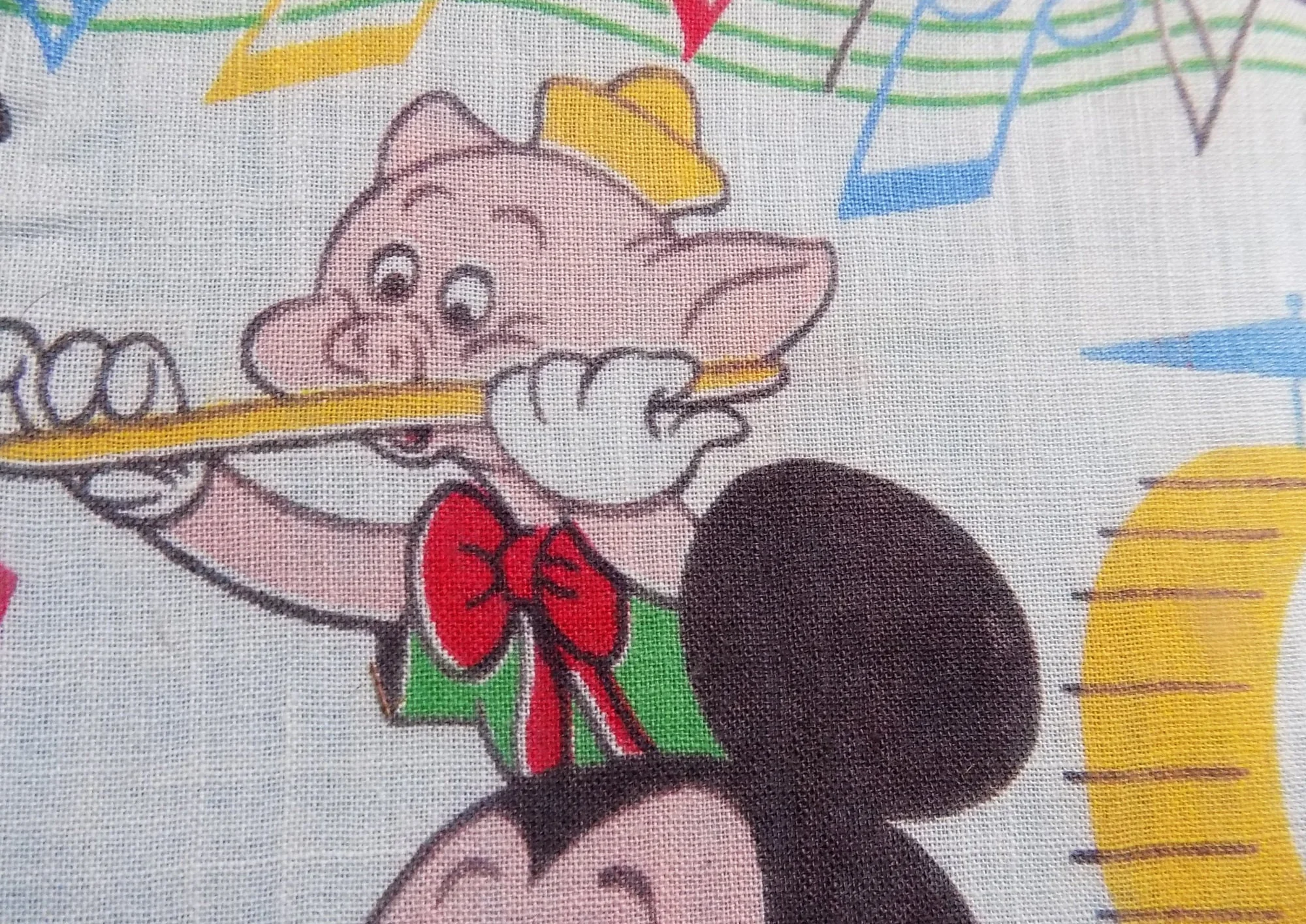 50s Disney Child's Handkerchief Mickey Mouse At The Microphone Three Little Pigs Band Frank Sinatra No Flaws by Disney - Image 5