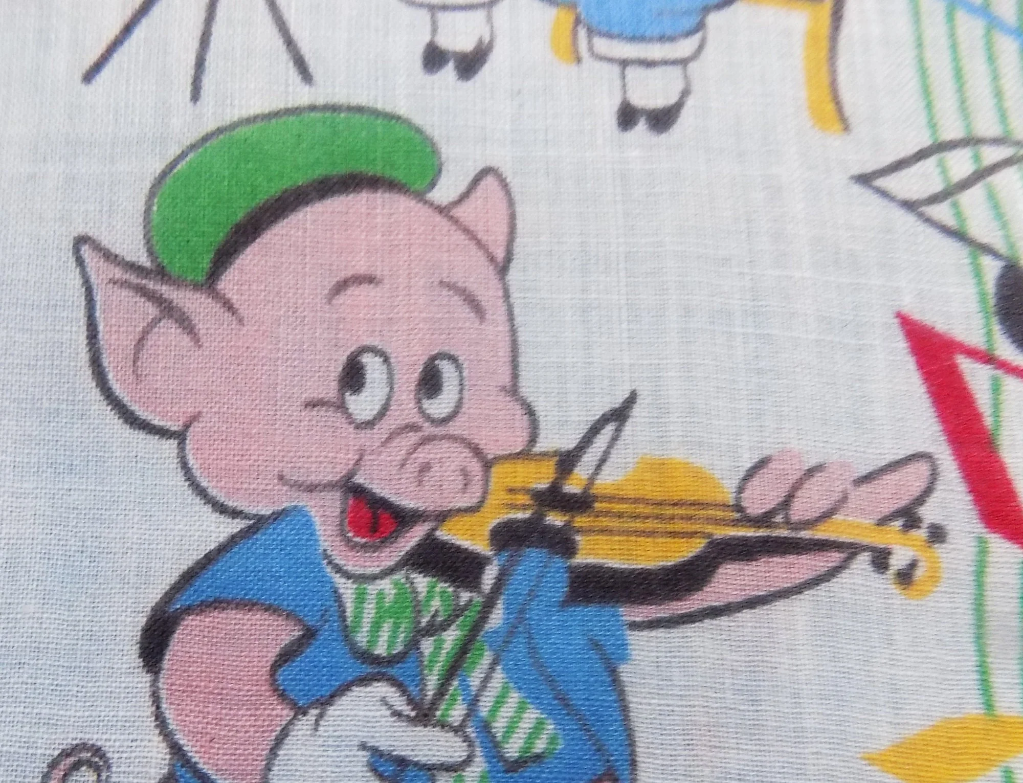 50s Disney Child's Handkerchief Mickey Mouse At The Microphone Three Little Pigs Band Frank Sinatra No Flaws by Disney - Image 6