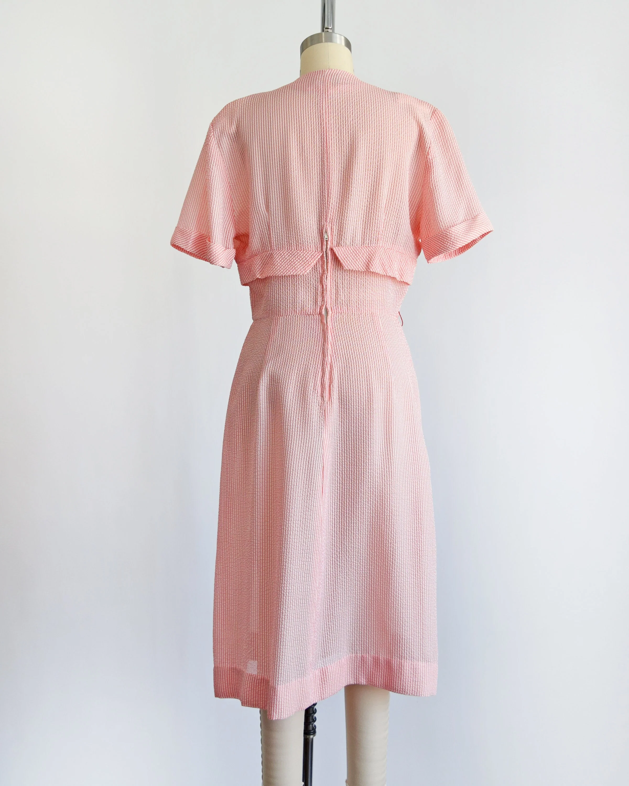 50s Dress Vintage 50s Dress Red and White Seersucker Semi Sheer Dress, Small by Doris Dodson Juniors - Image 4