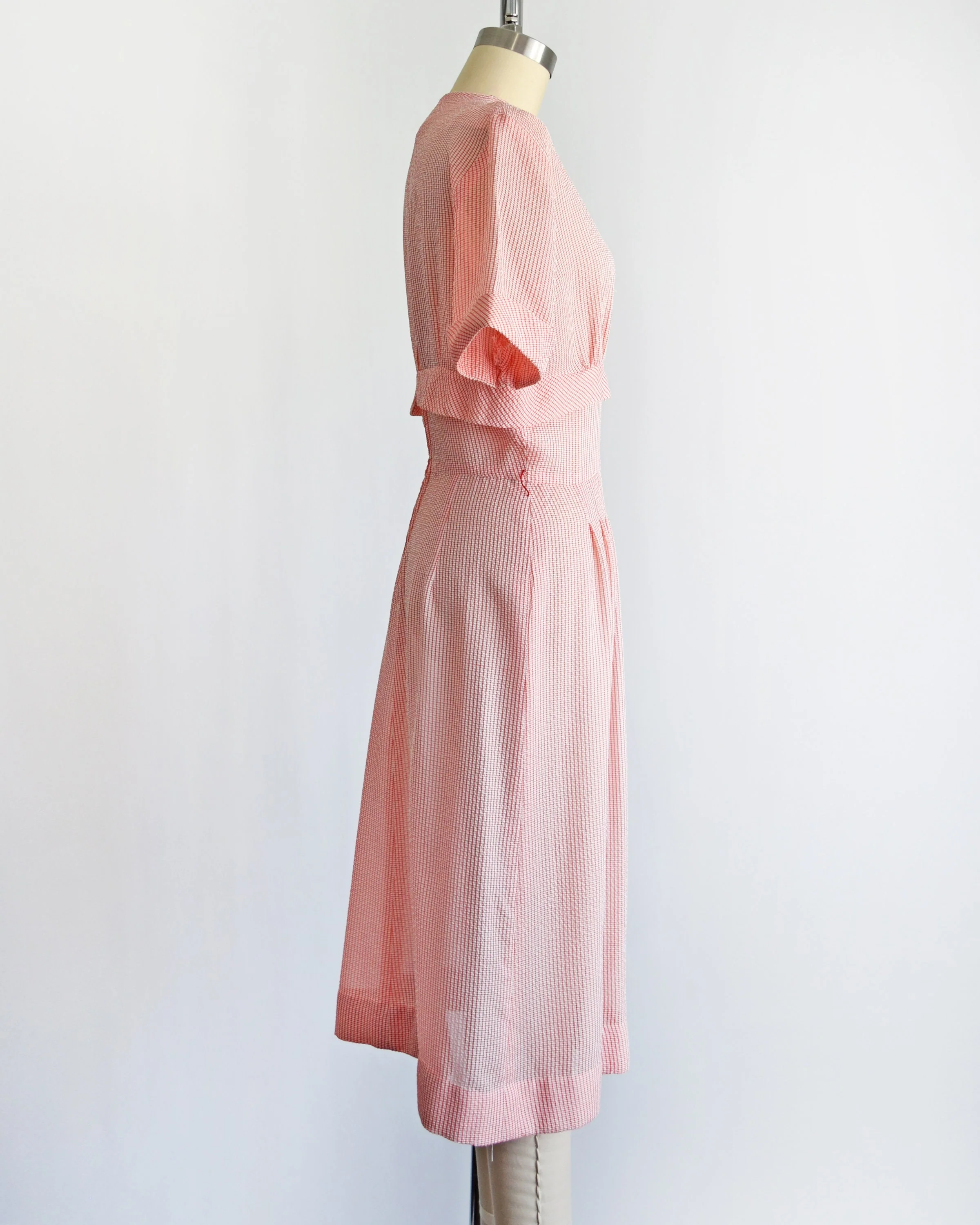 50s Dress Vintage 50s Dress Red and White Seersucker Semi Sheer Dress, Small by Doris Dodson Juniors - Image 5
