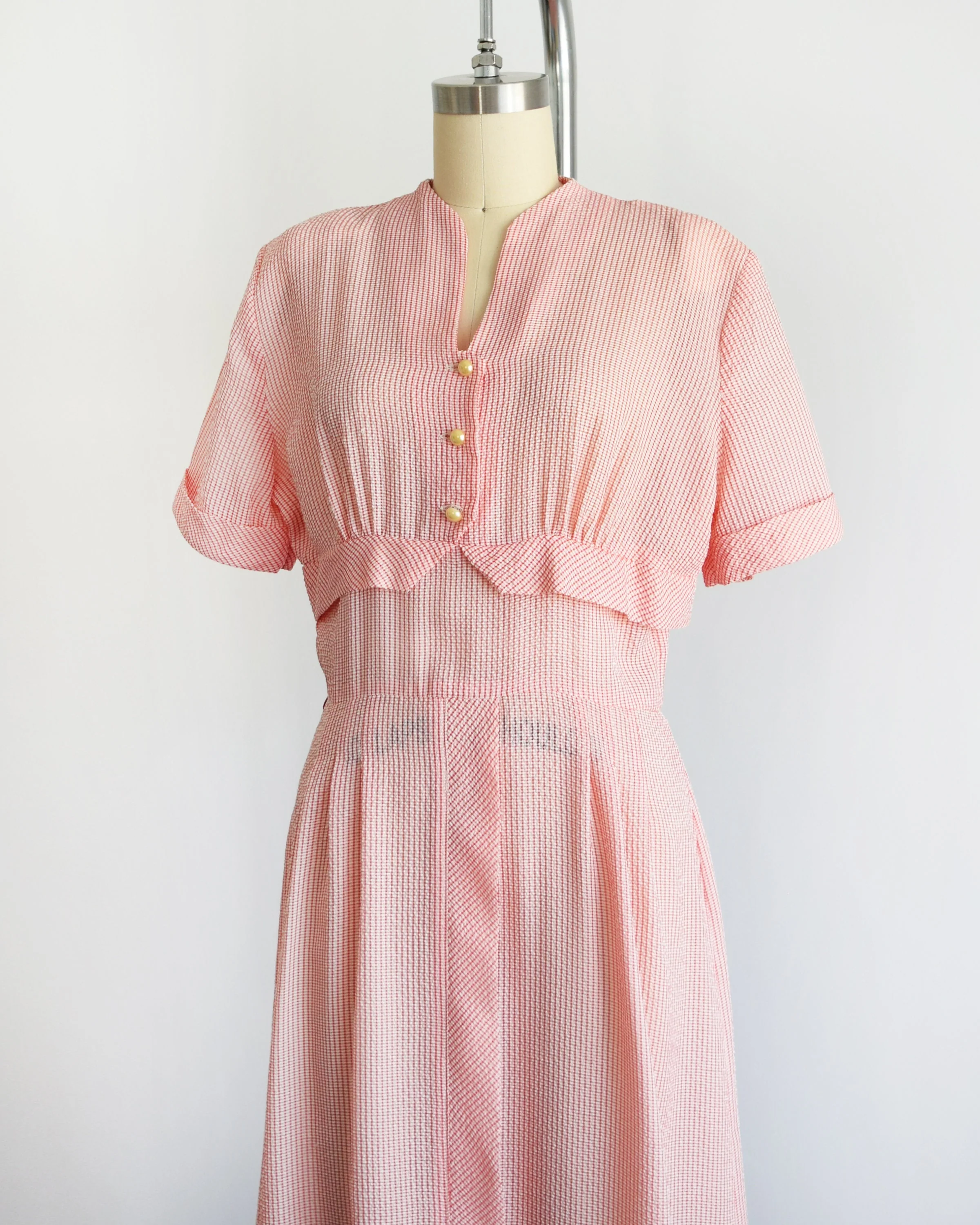 50s Dress Vintage 50s Dress Red and White Seersucker Semi Sheer Dress, Small by Doris Dodson Juniors - Image 6