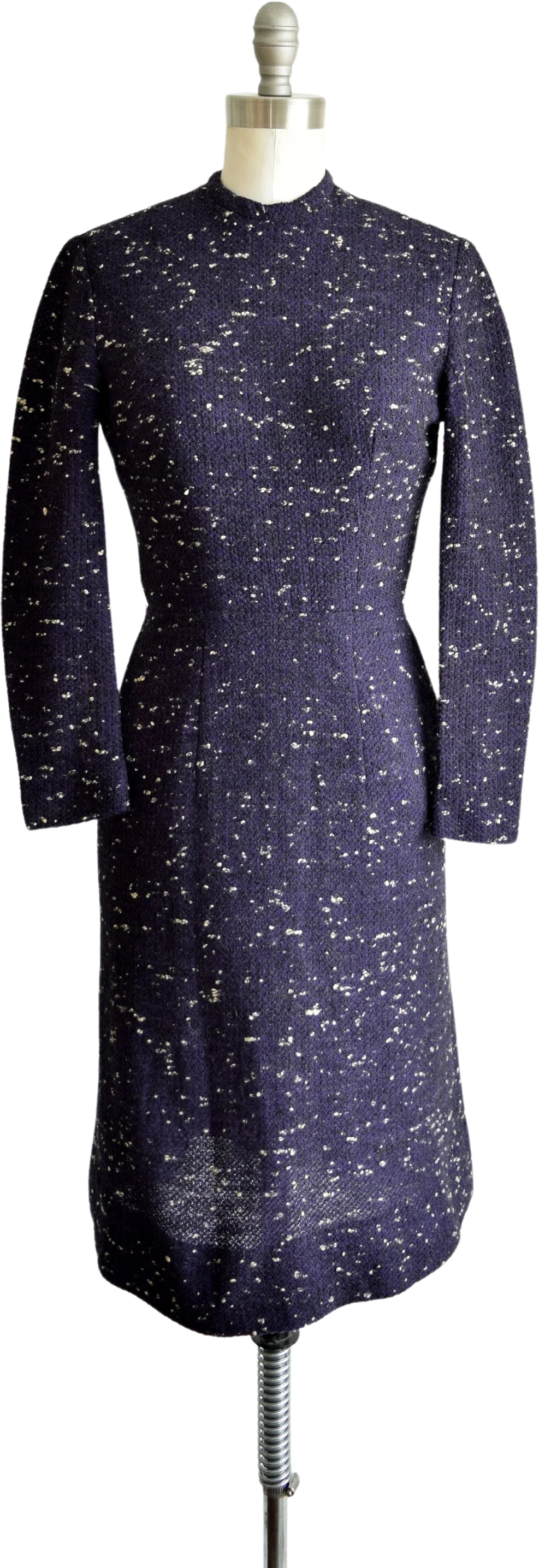 50s Dress Vintage 50s Wiggle Dress Flecked Wool Long Sleeve Purple Black Navy Dress with Pockets, Xxs by Anne Fogarty