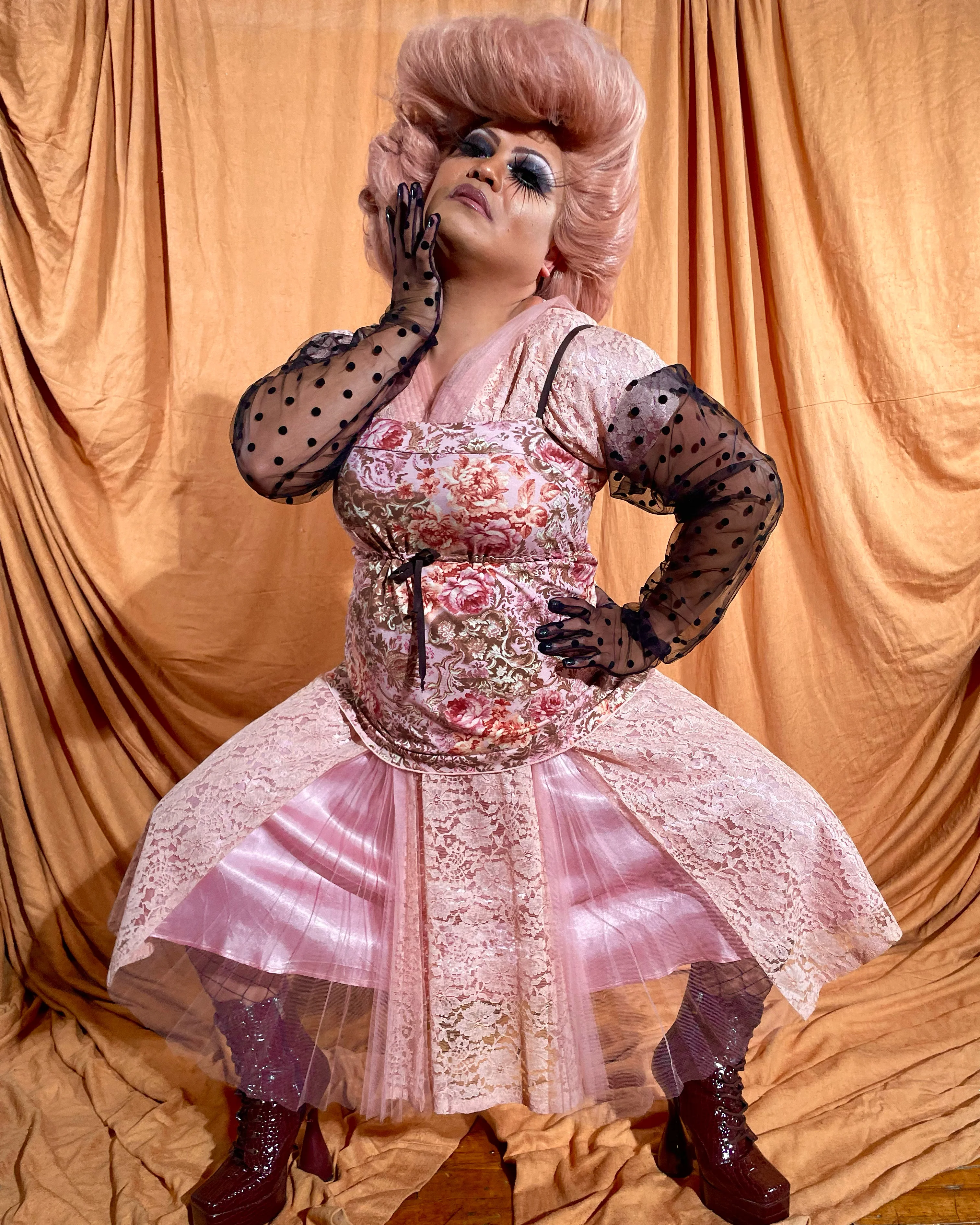 50s Dusty Rose Pink Satin Lace Pleated Tulle Dress - Image 5