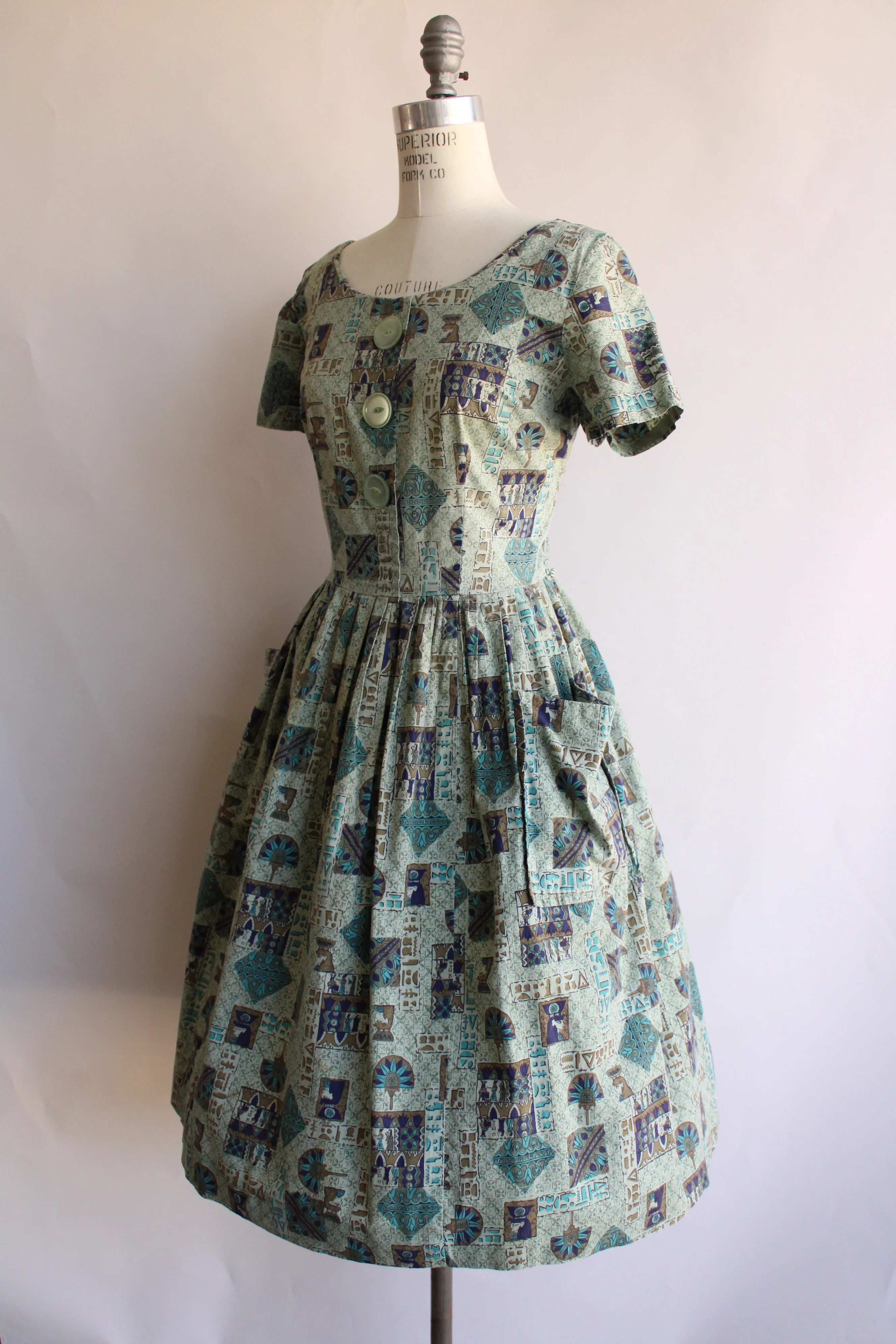 50s Eqyptian Novelty Print Dress With Pockets - Image 9