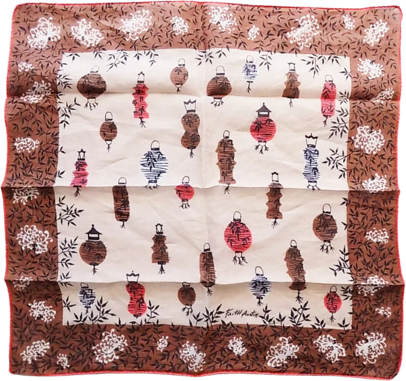 50s Faith Austin Designer Novelty Cotton Handkerchief with Lanterns
