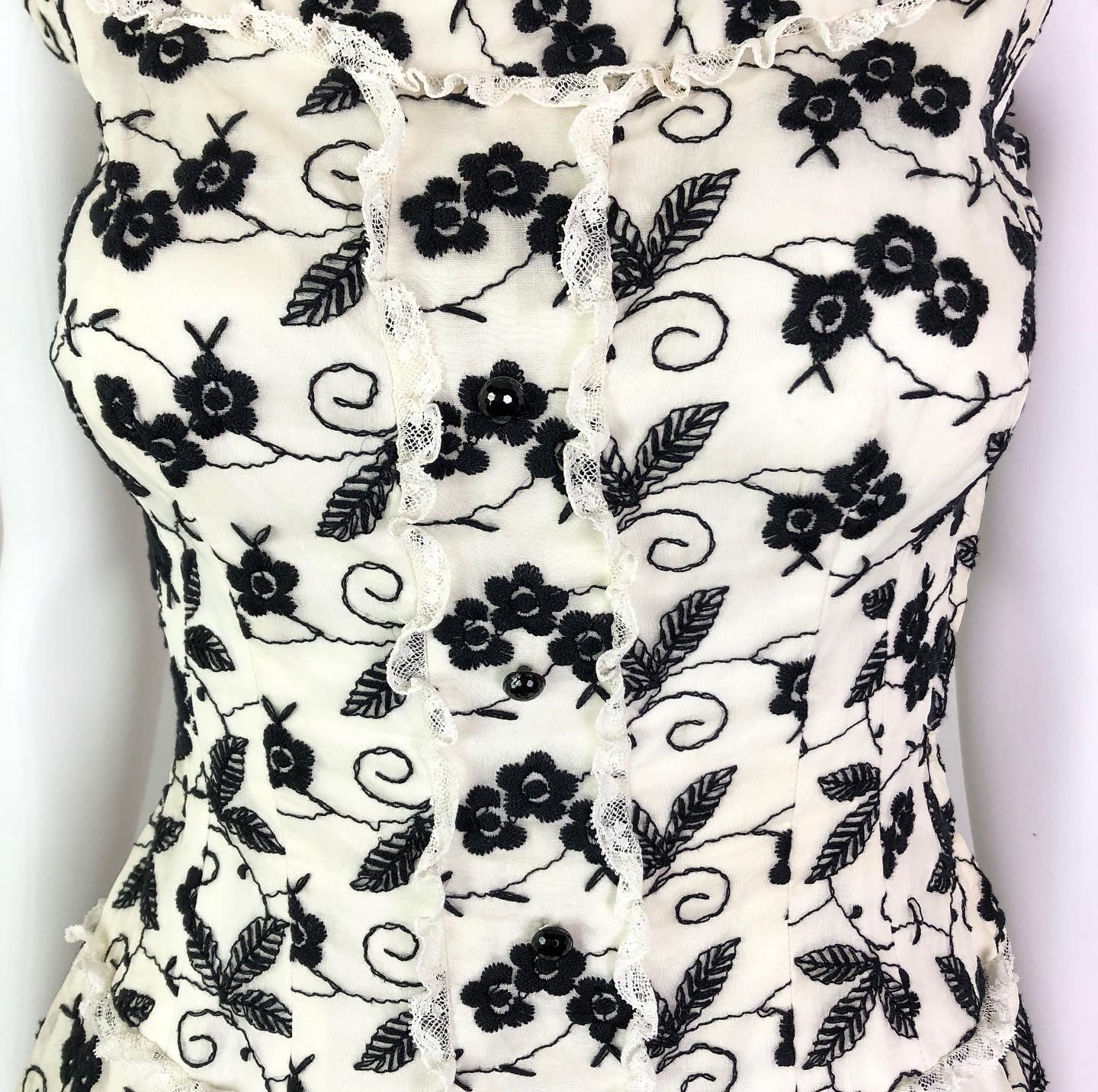 50s Fit And Flare Cream With Black Embroidery Dress - Image 7