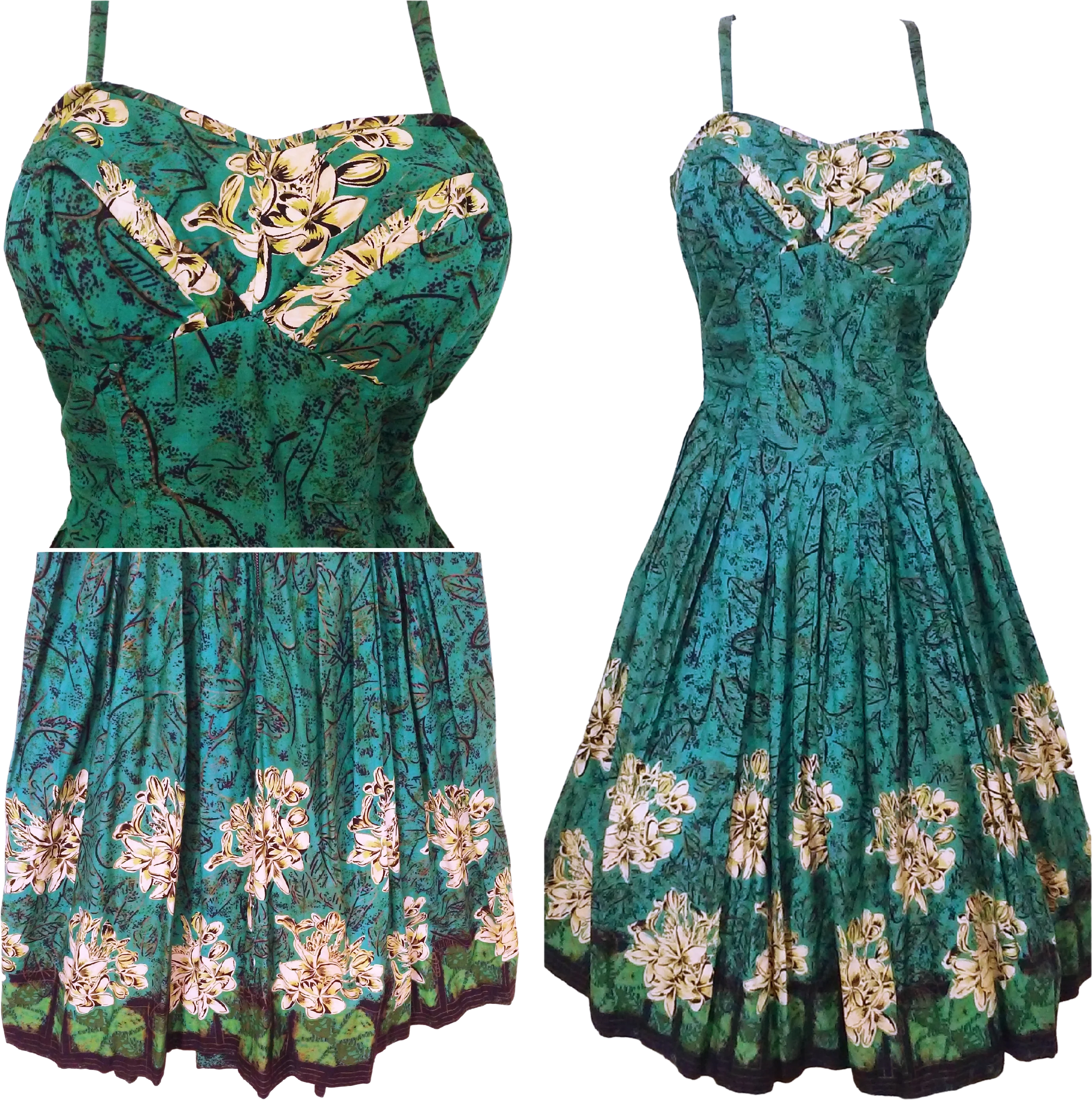 50s Fit N' Flare Mod Retro Swing Rockabilly Sun Dress By Quality Handmade Custom Handsewn Border Print Fabric - Image 2