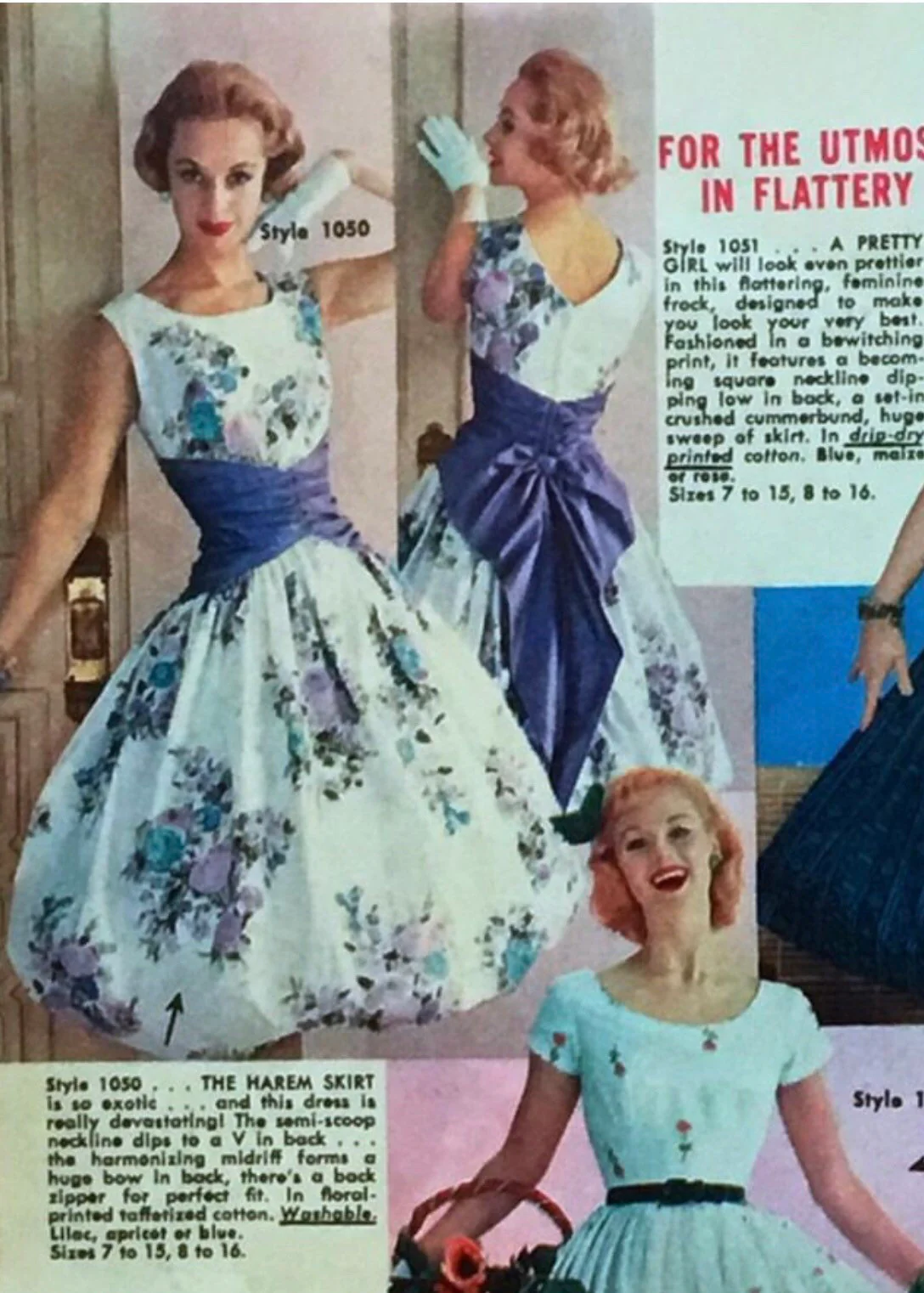 50's Floral Bubble Party Dress with Green Waist Sash - Image 5