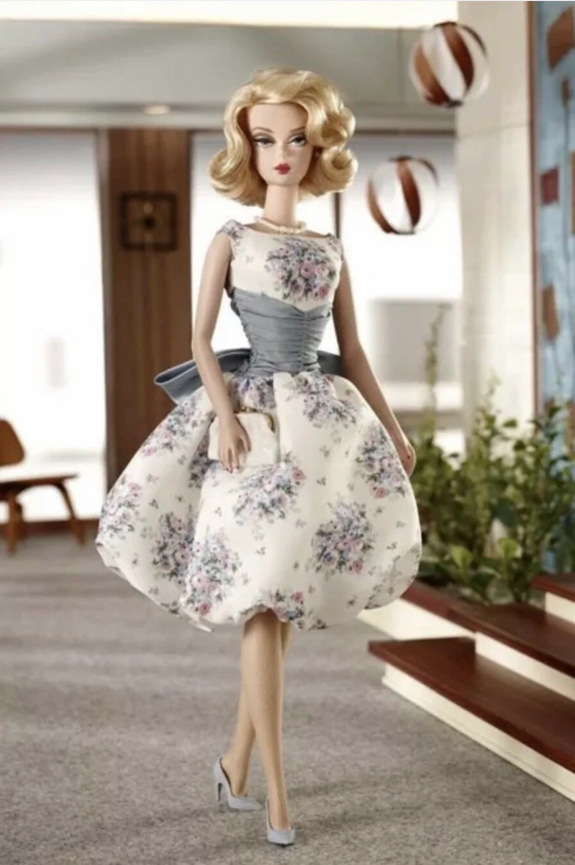 50's Floral Bubble Party Dress with Green Waist Sash - Image 6