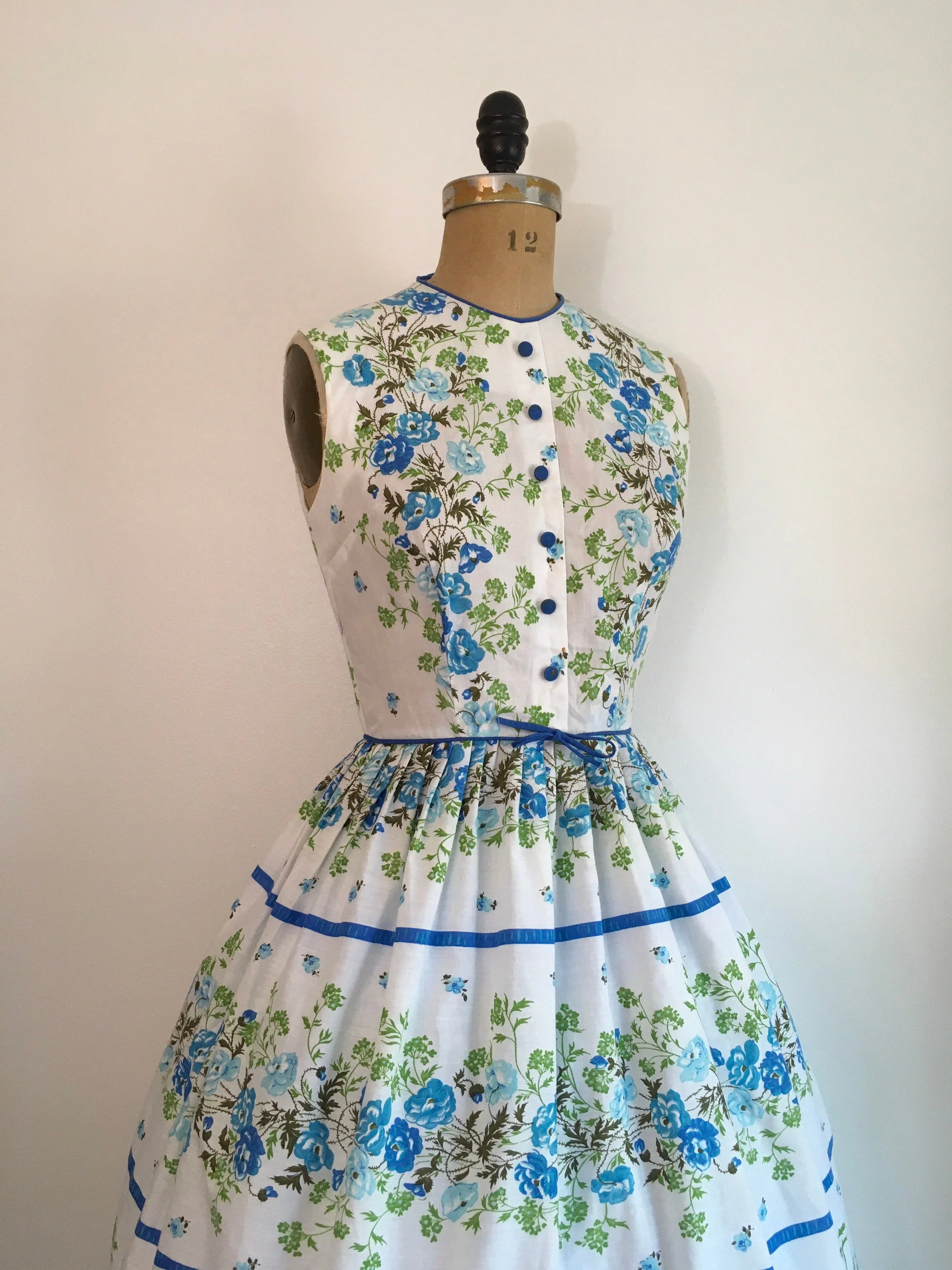 50's Floral Rose Sundress Voile Cotton Dress - Image 4