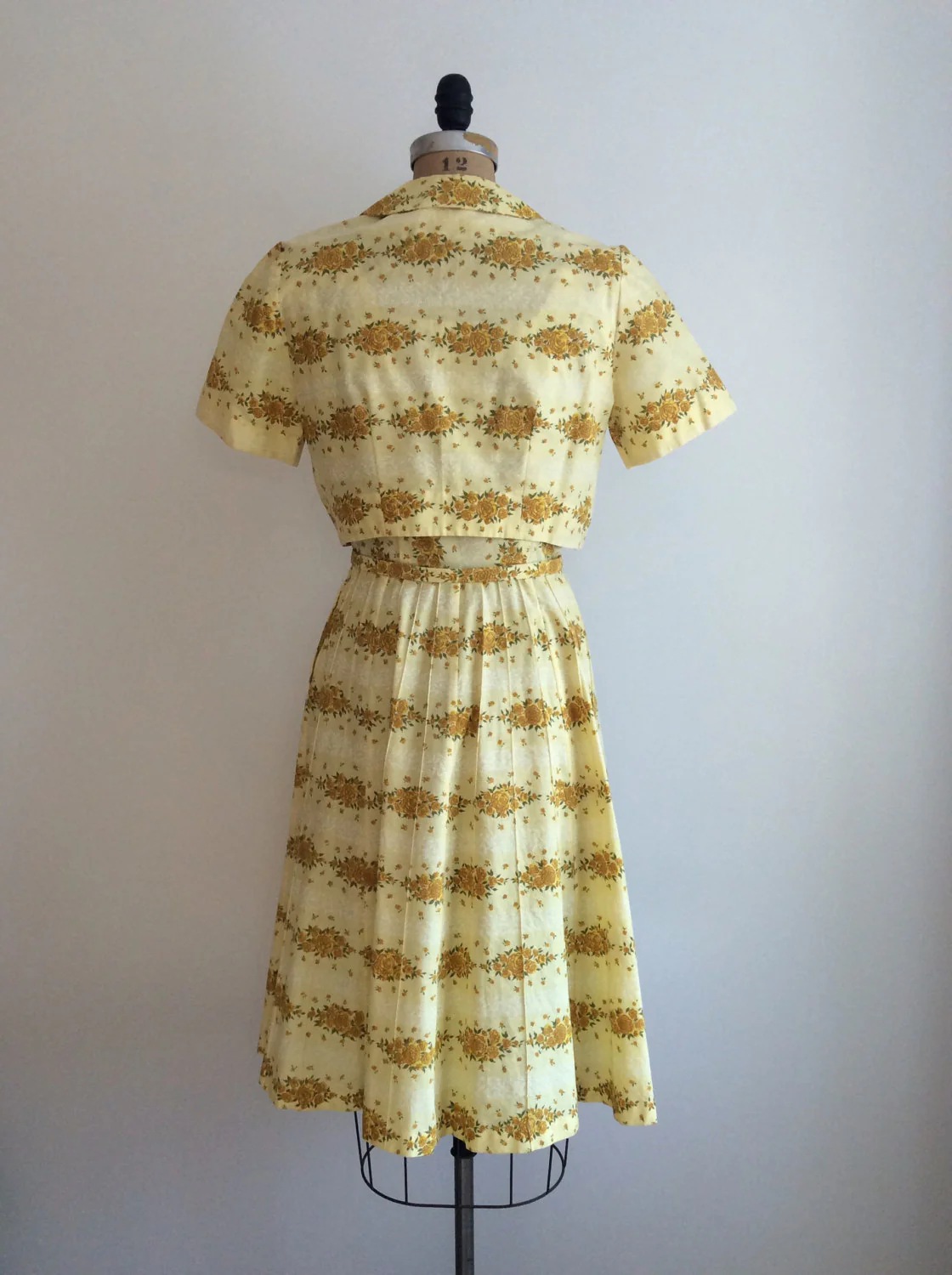 50's Floral Stripe Print Yellow Cotton Dress and Jacket by Betty Hartford - Image 2
