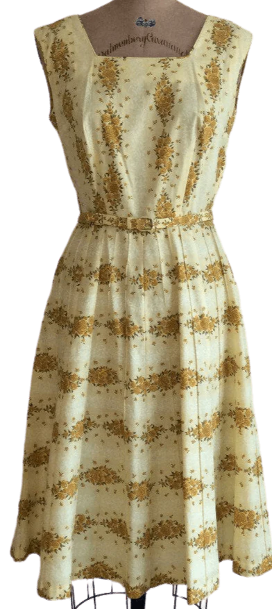 50's Floral Stripe Print Yellow Cotton Dress and Jacket by Betty Hartford - Image 3