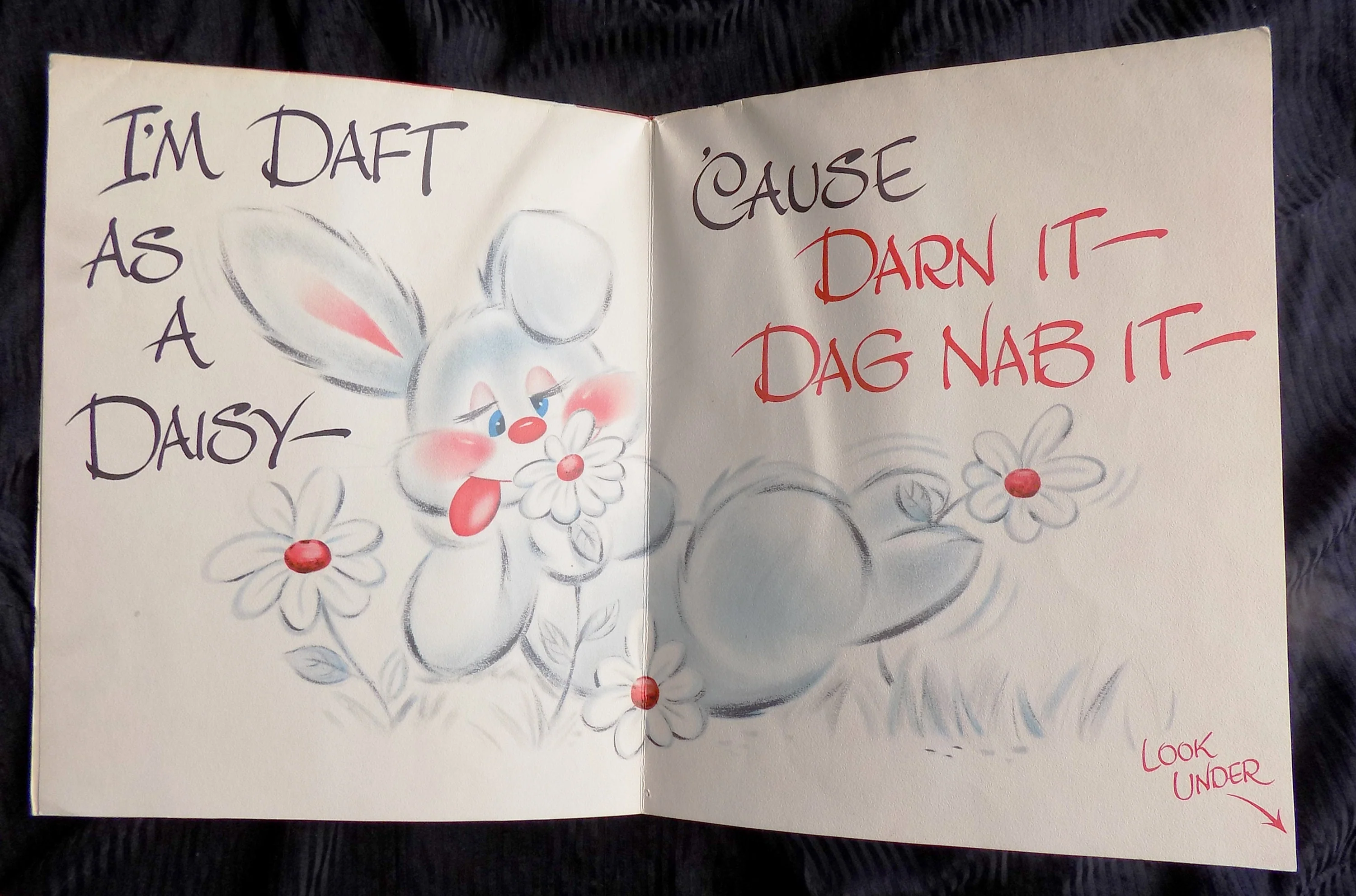 50s Giant Pop Up Valentine with Glitter Textured Bunnies Norcross Heart Love Daisy Flower Novelty 23" - Image 3