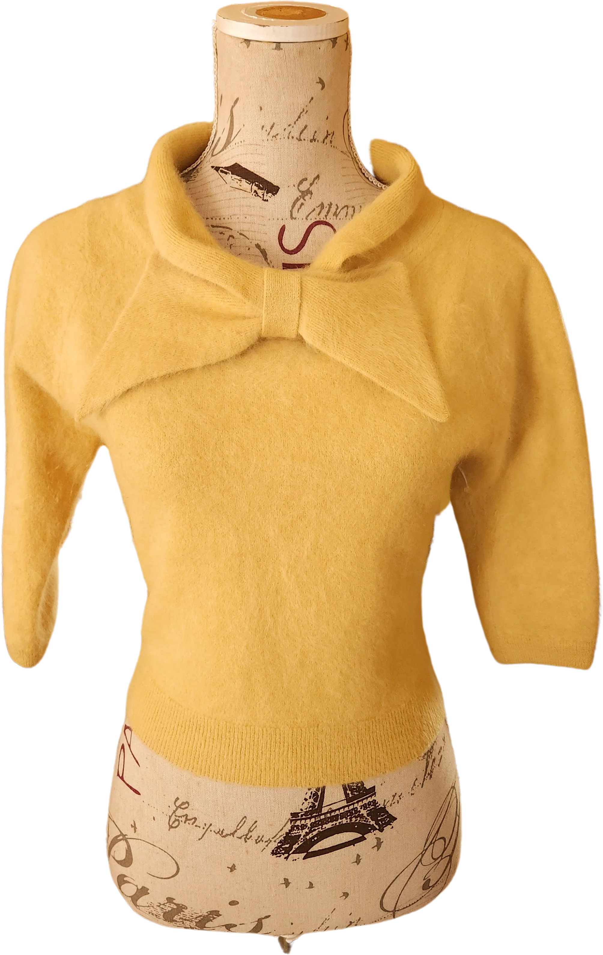 50s Gold Angora Pin Up Sweater With Bow Detail by  Darlene