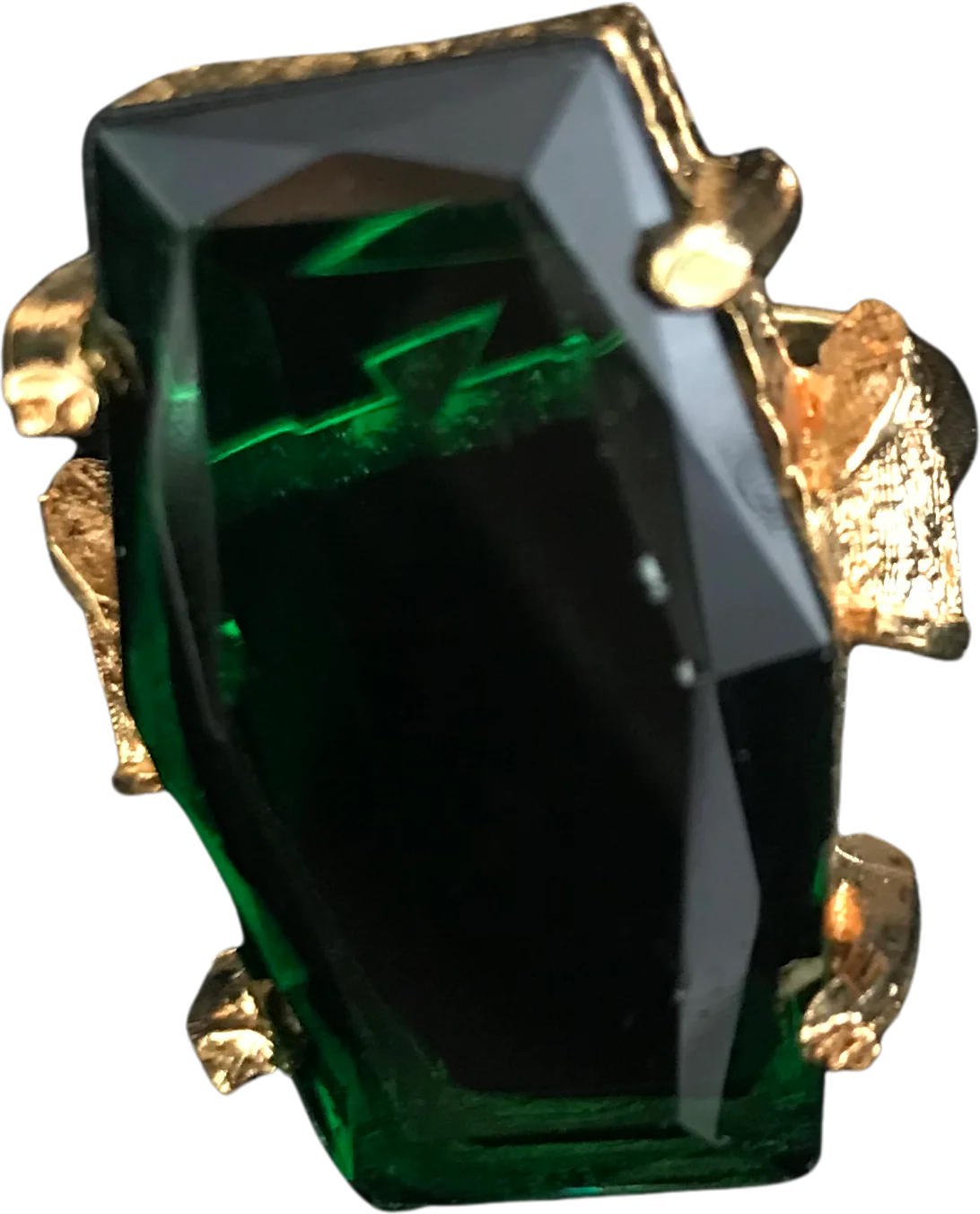 50s Gold Emerald Green Faceted Glass Cocktail Ring