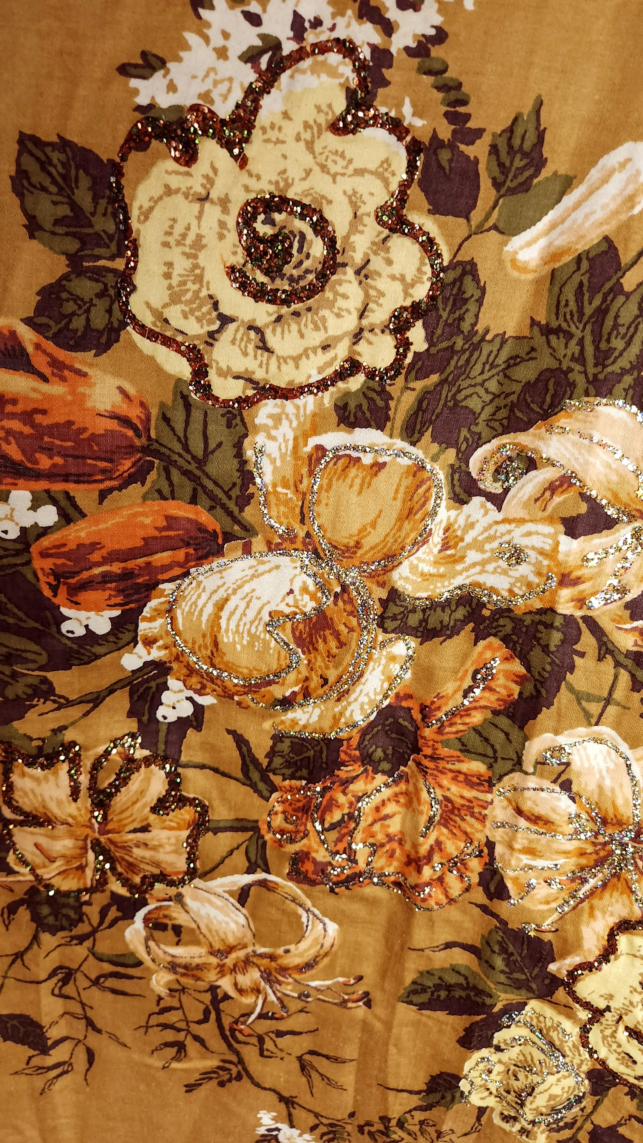 50s Gold Handpainted Glitter Floral Circle Skirt By Smart Set - Image 6