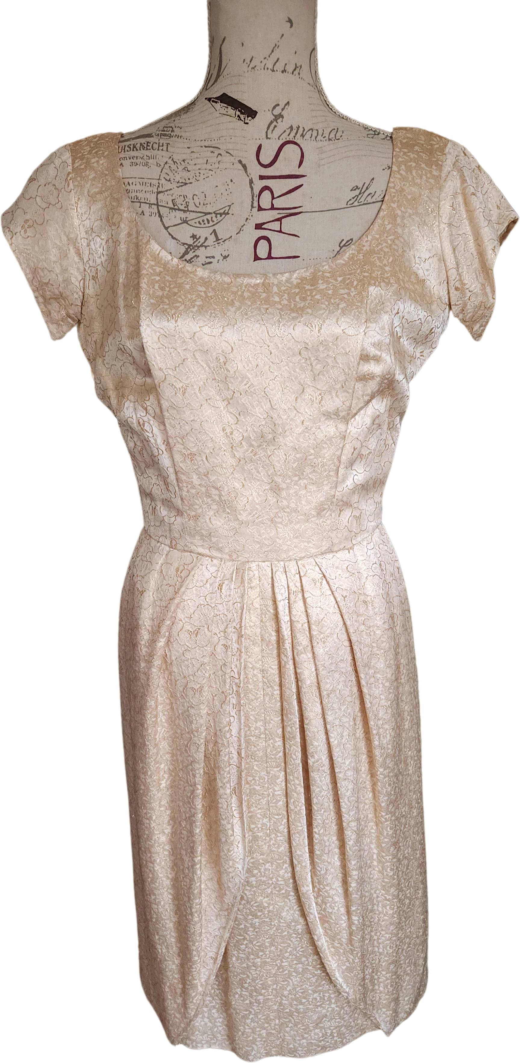 50s Gold Silk Brocade Draped Cocktail Dress By Sophie of Saks Fifth Avenue