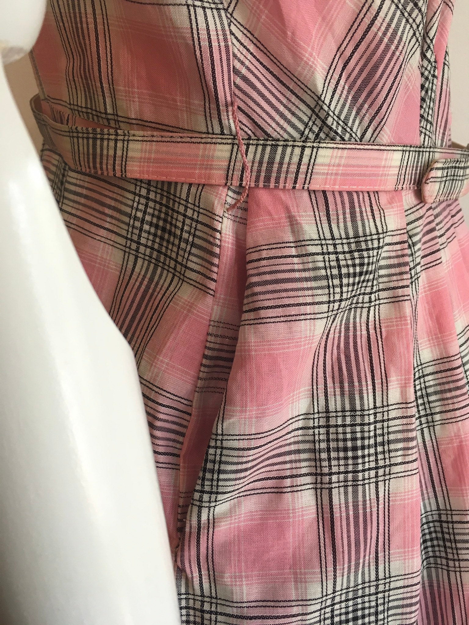 50's Gray and Pink Plaid Cotton Shirt Dress with Pockets by A Ben Art Frock - Image 5