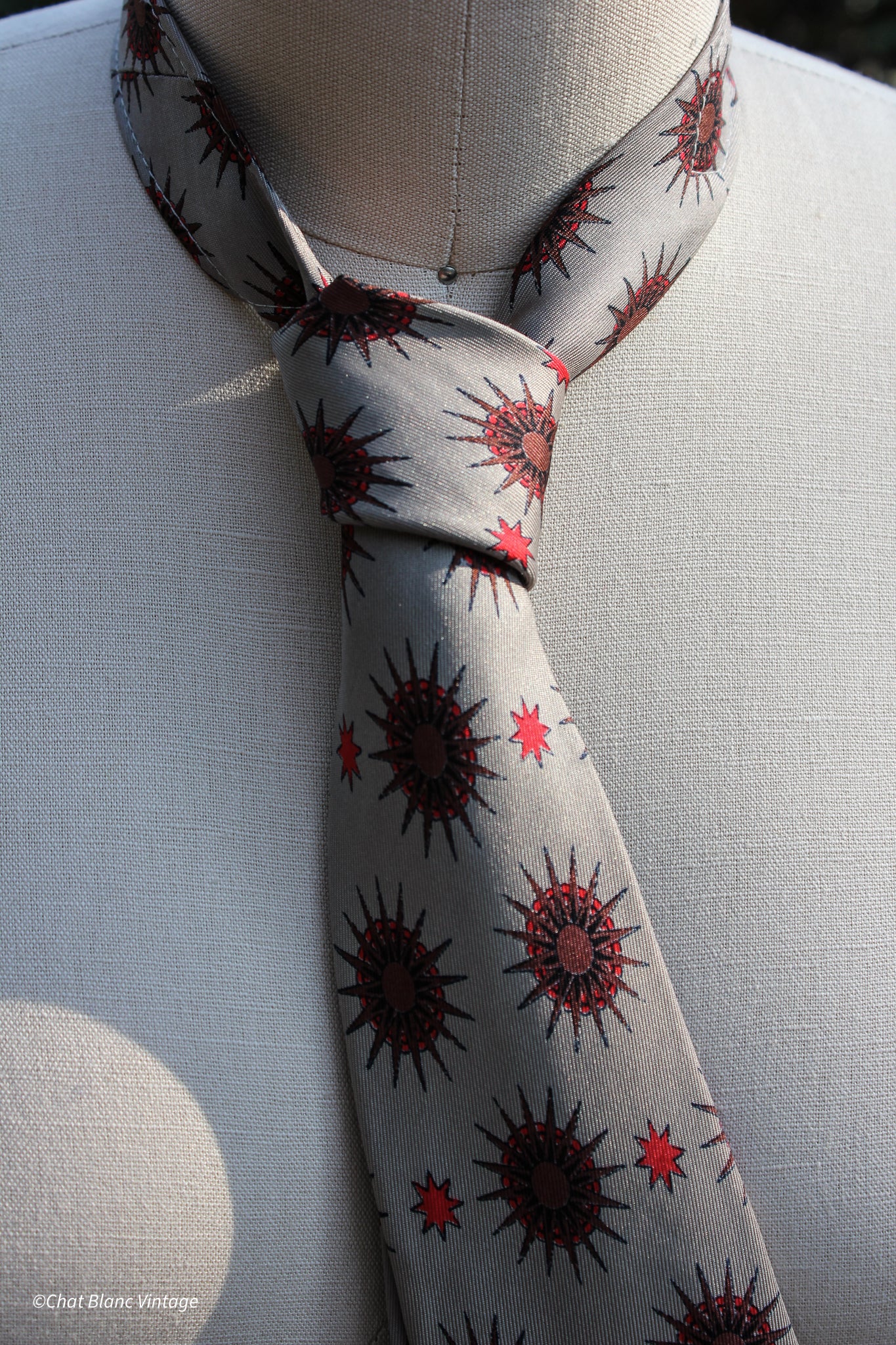 50s Gray Celestial Themed Silk Tie By Dominique France - Image 2