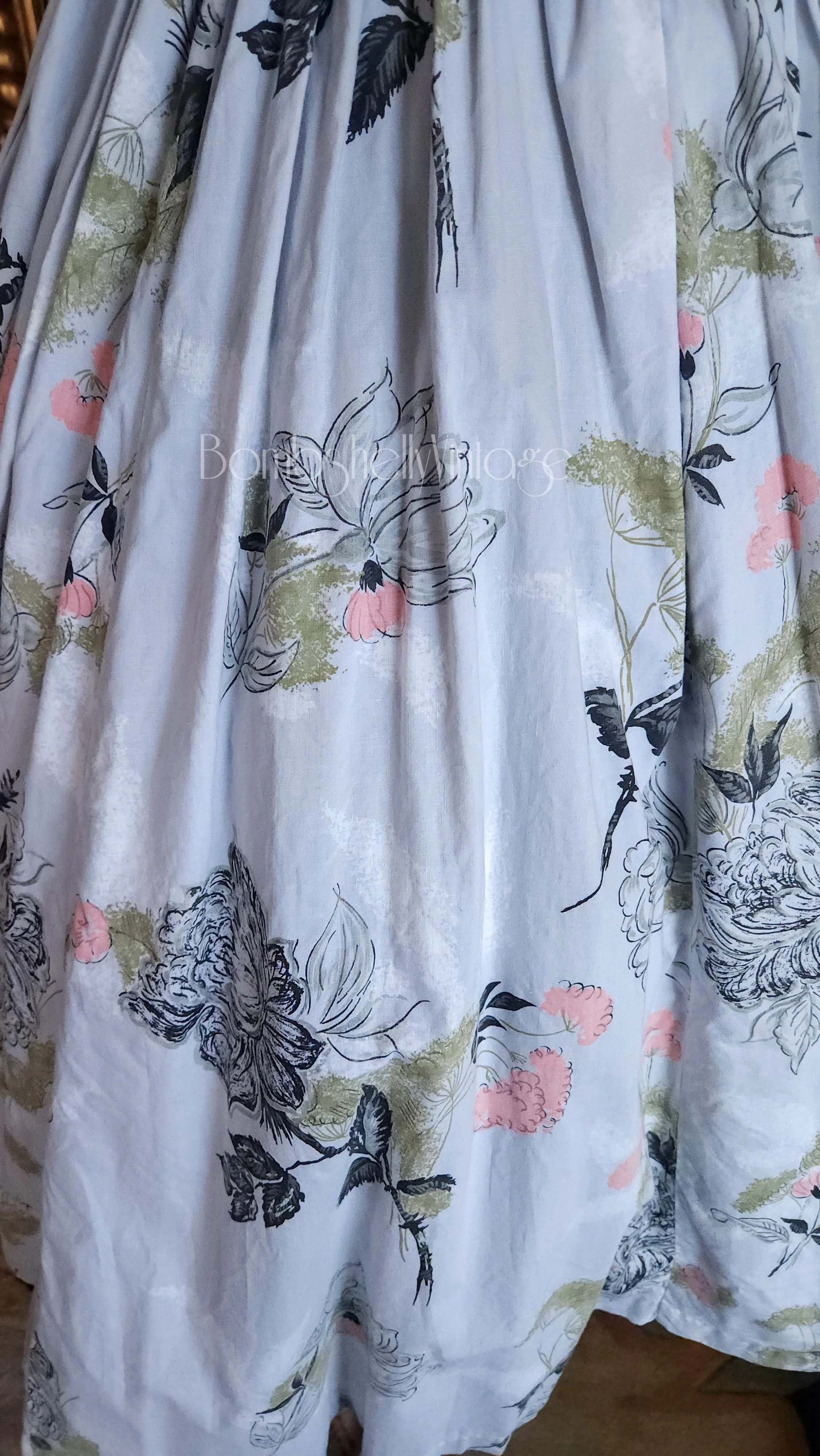 50s Gray Floral Cotton Halter Sun Dress Fit And Flare - Image 5