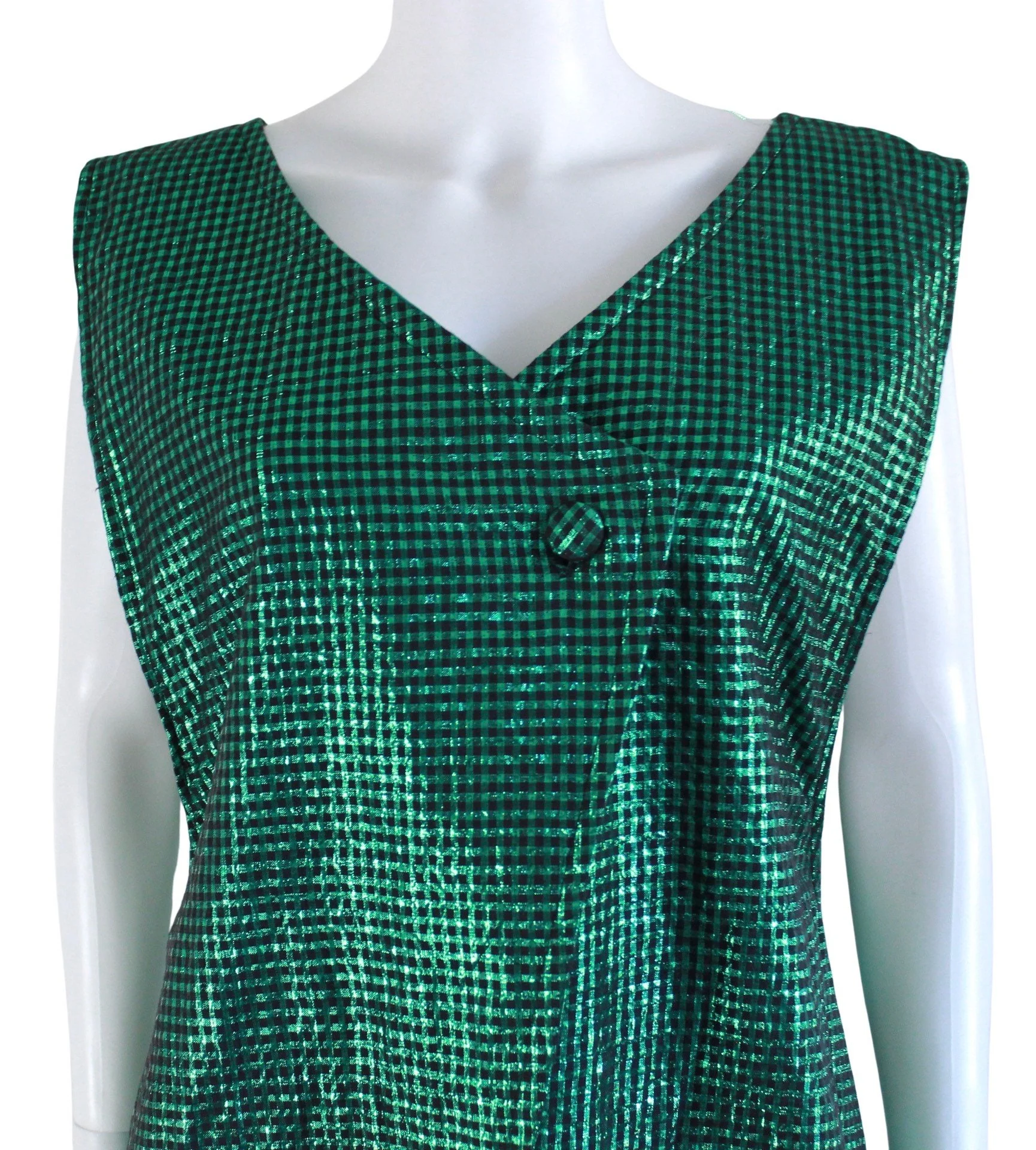 50s Green and Black Lurex Trapeze Dress | Size Large - Image 4