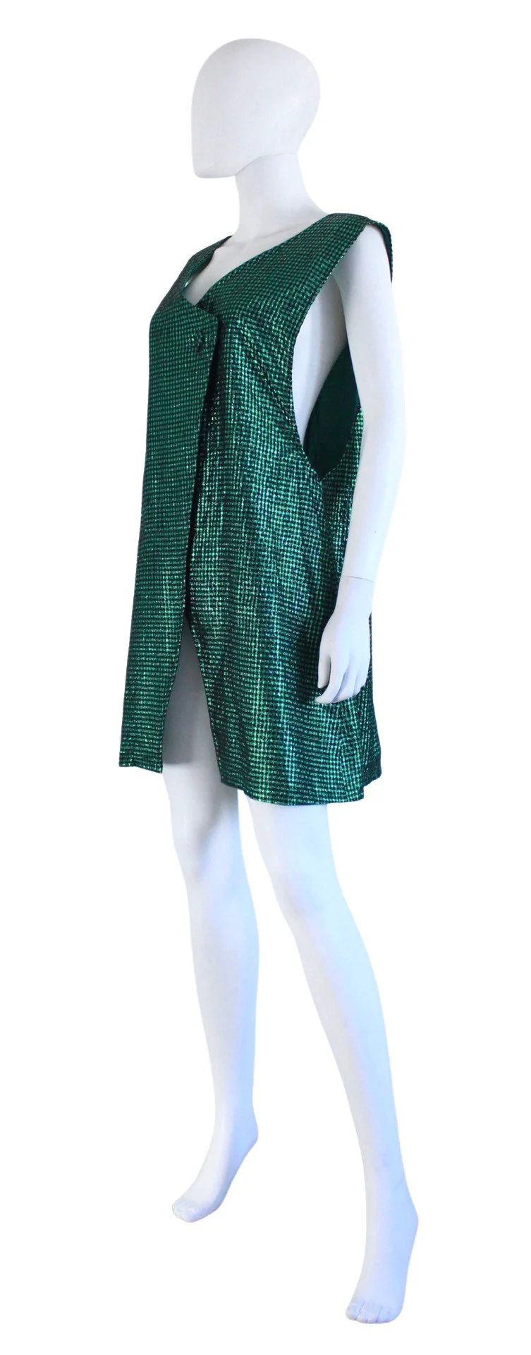 50s Green and Black Lurex Trapeze Dress | Size Large - Image 5