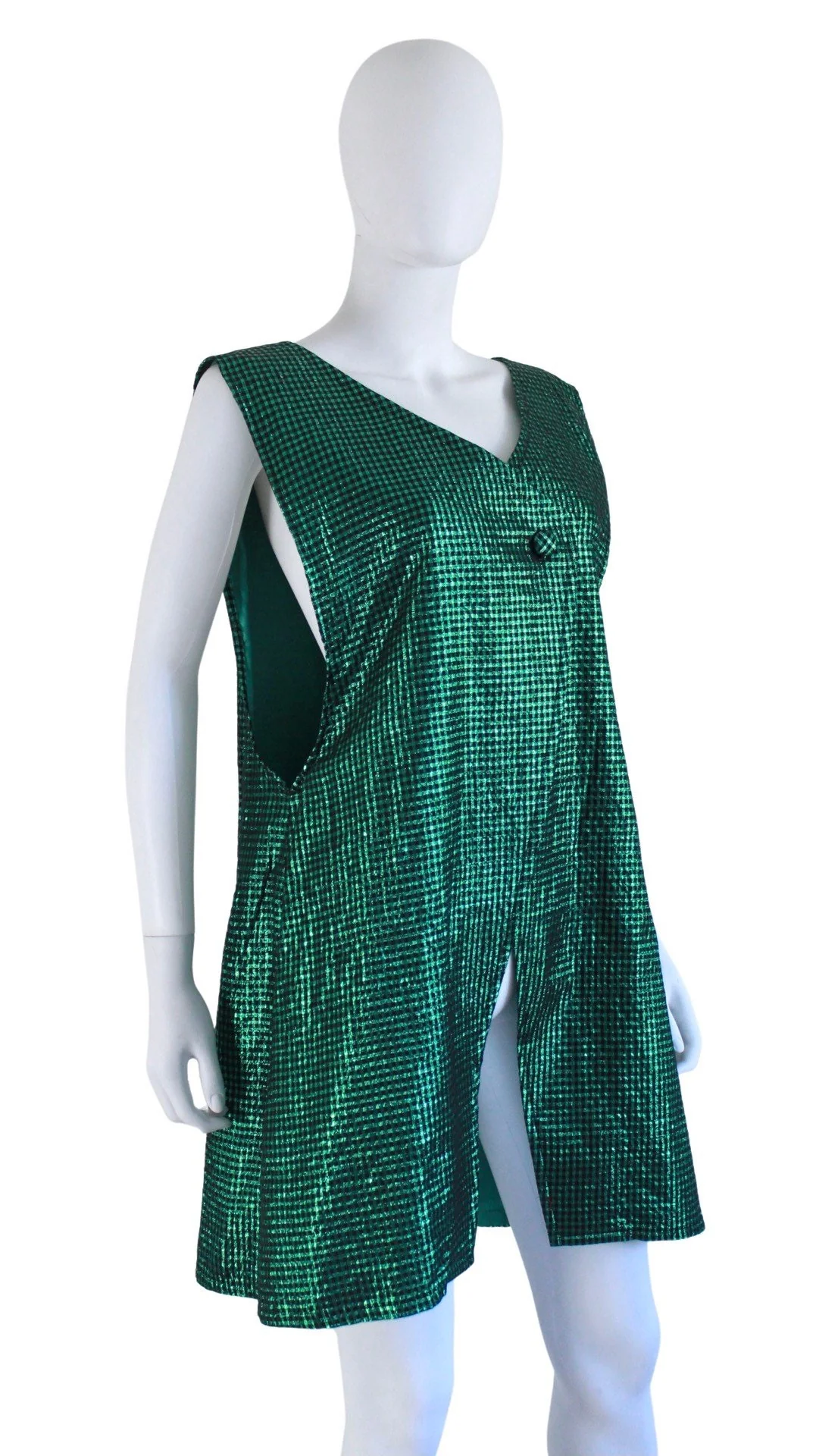 50s Green and Black Lurex Trapeze Dress | Size Large - Image 7