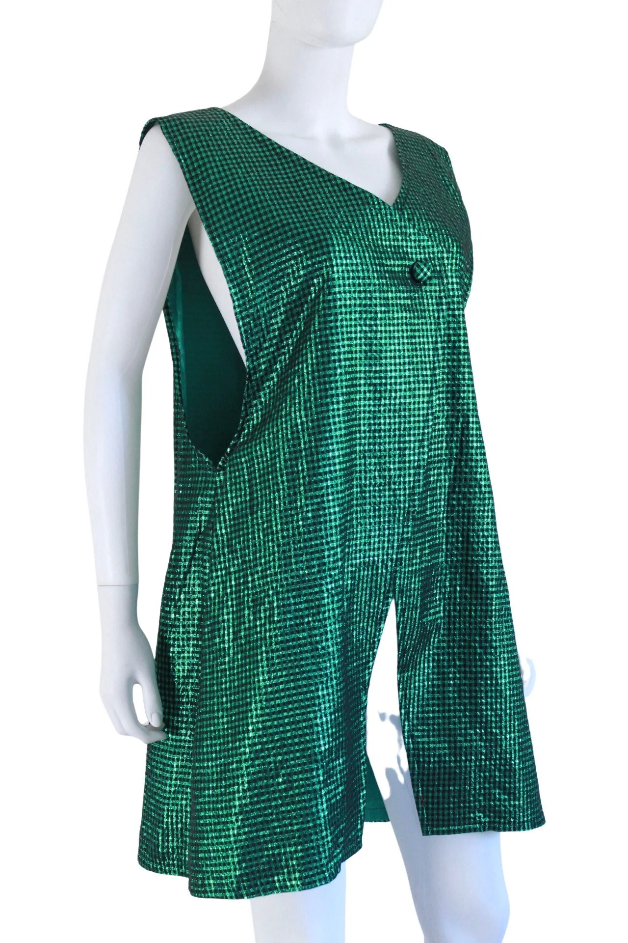 50s Green and Black Lurex Trapeze Dress | Size Large - Image 8