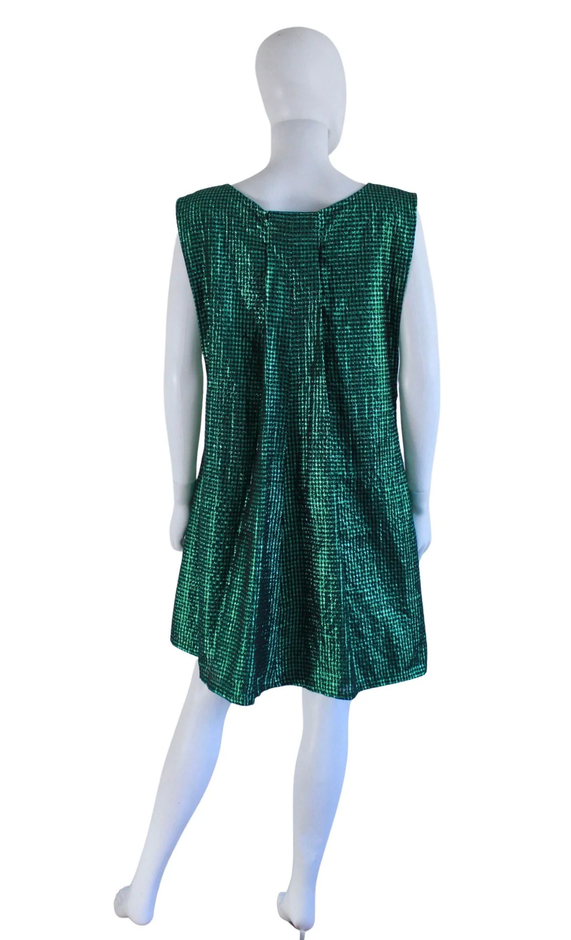 50s Green and Black Lurex Trapeze Dress | Size Large - Image 9