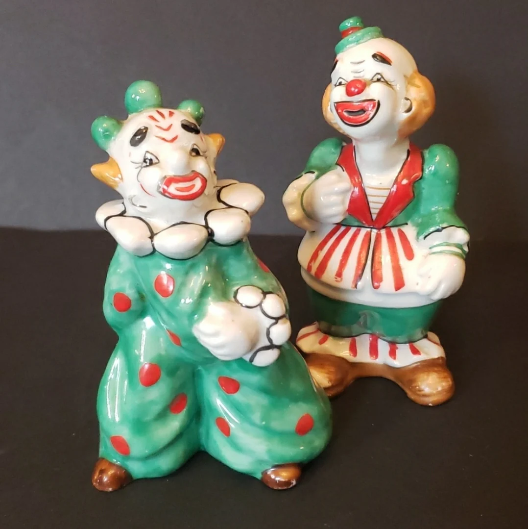 50s Green And Red Clown Salt Pepper Ceramic Shakers By Yona Originals - Image 14