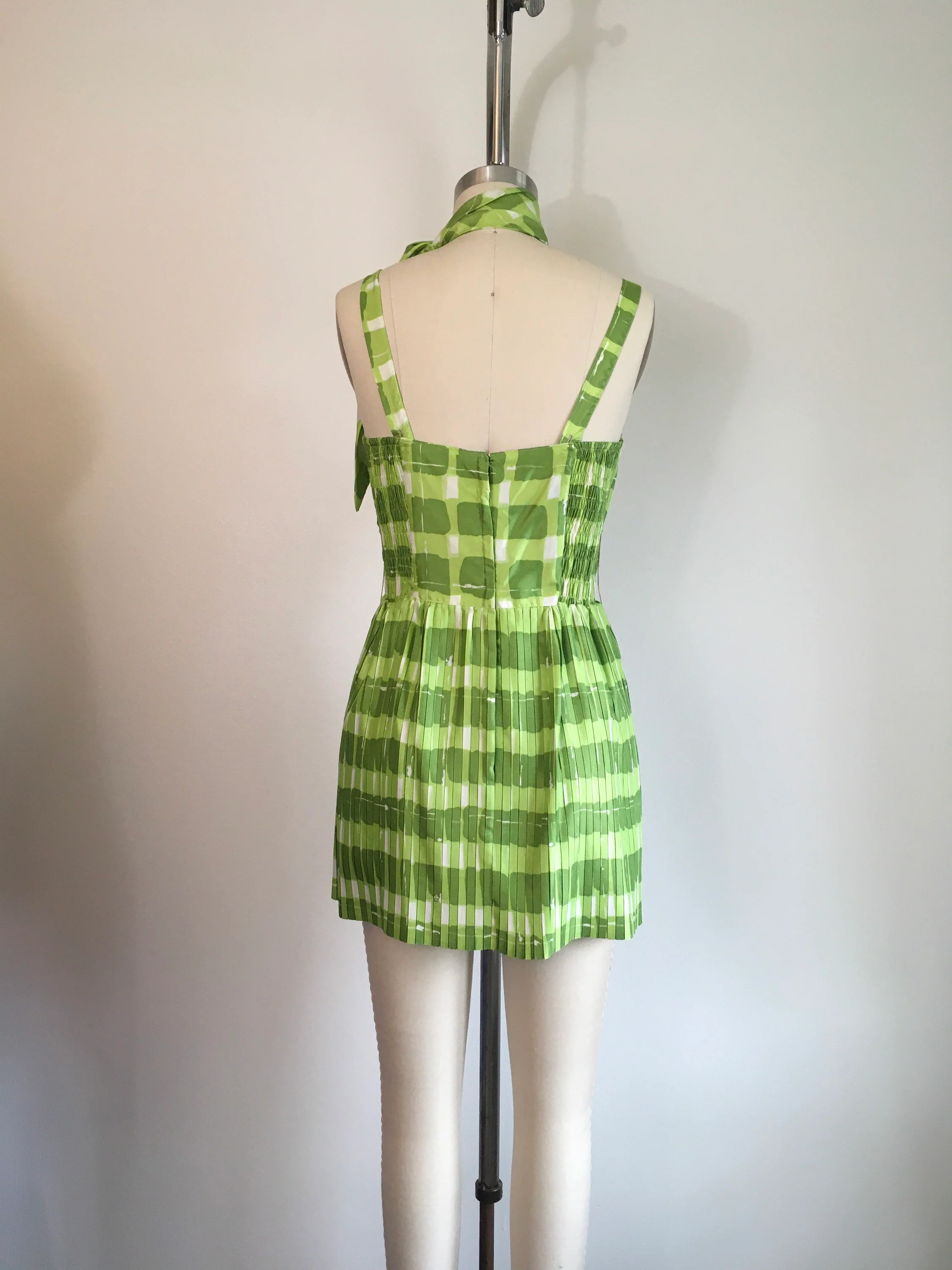 50's Green Geometric Print Bathing Suit and Skirt Set by Gabar - Image 4