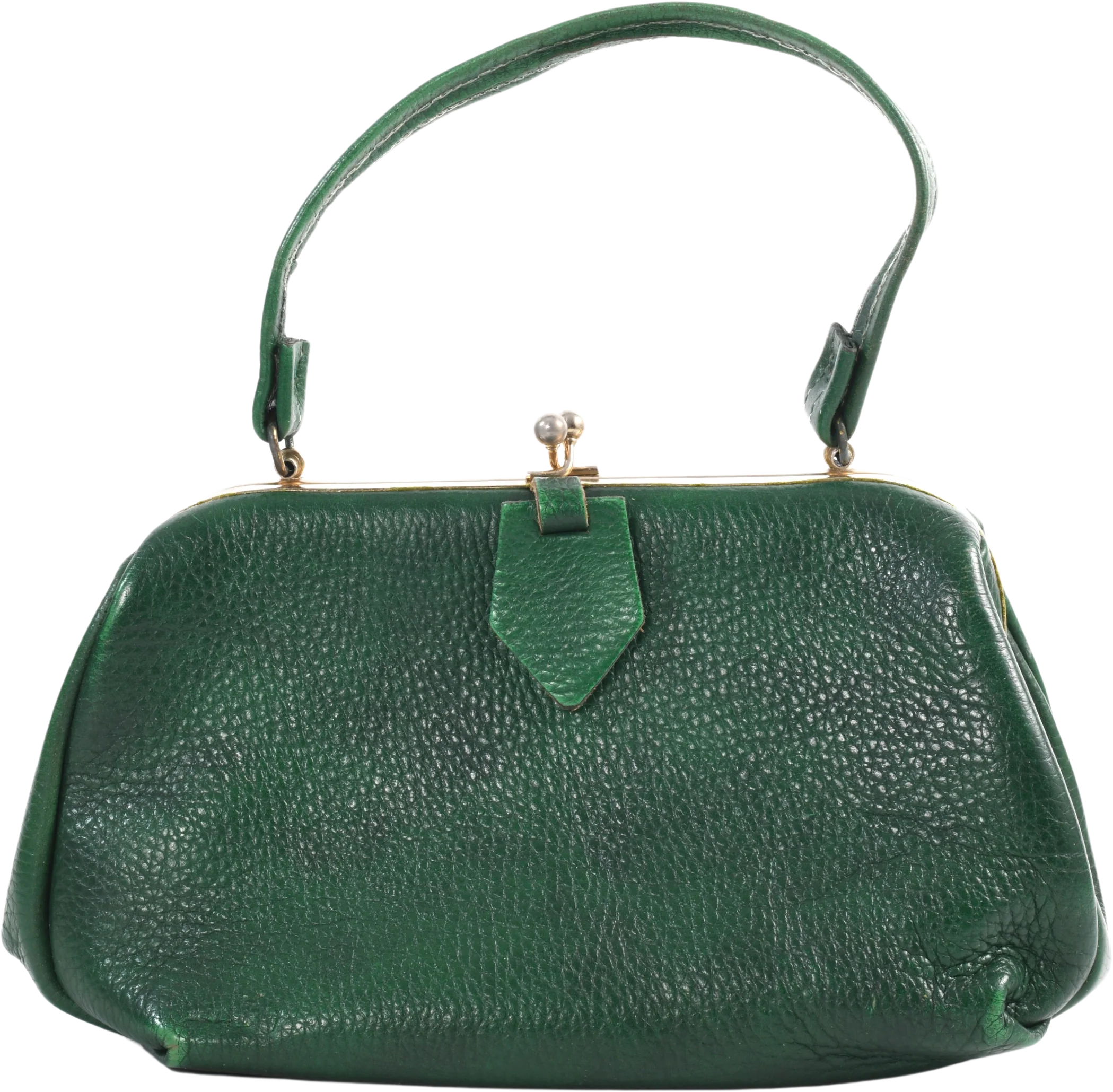 50s Green Leather Doctor Style Hinge Frame Handbag