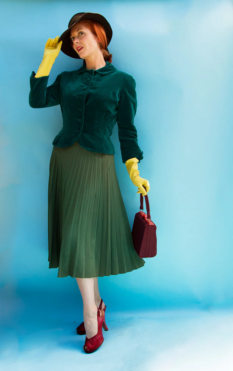 50s Green "tubinyl" Pleated Skirt By Koret of California - Image 5