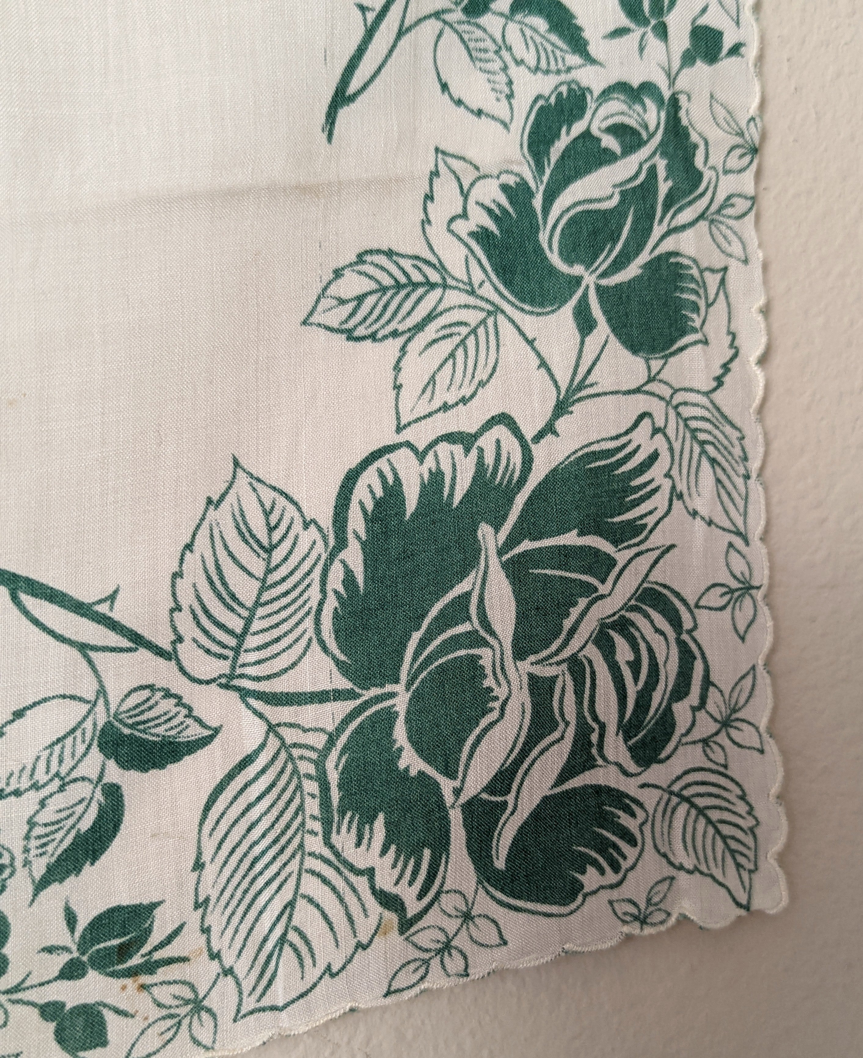 50s "green with Envy" Rose Scarf Handkerchief with Hand Rolled Edge - Image 3