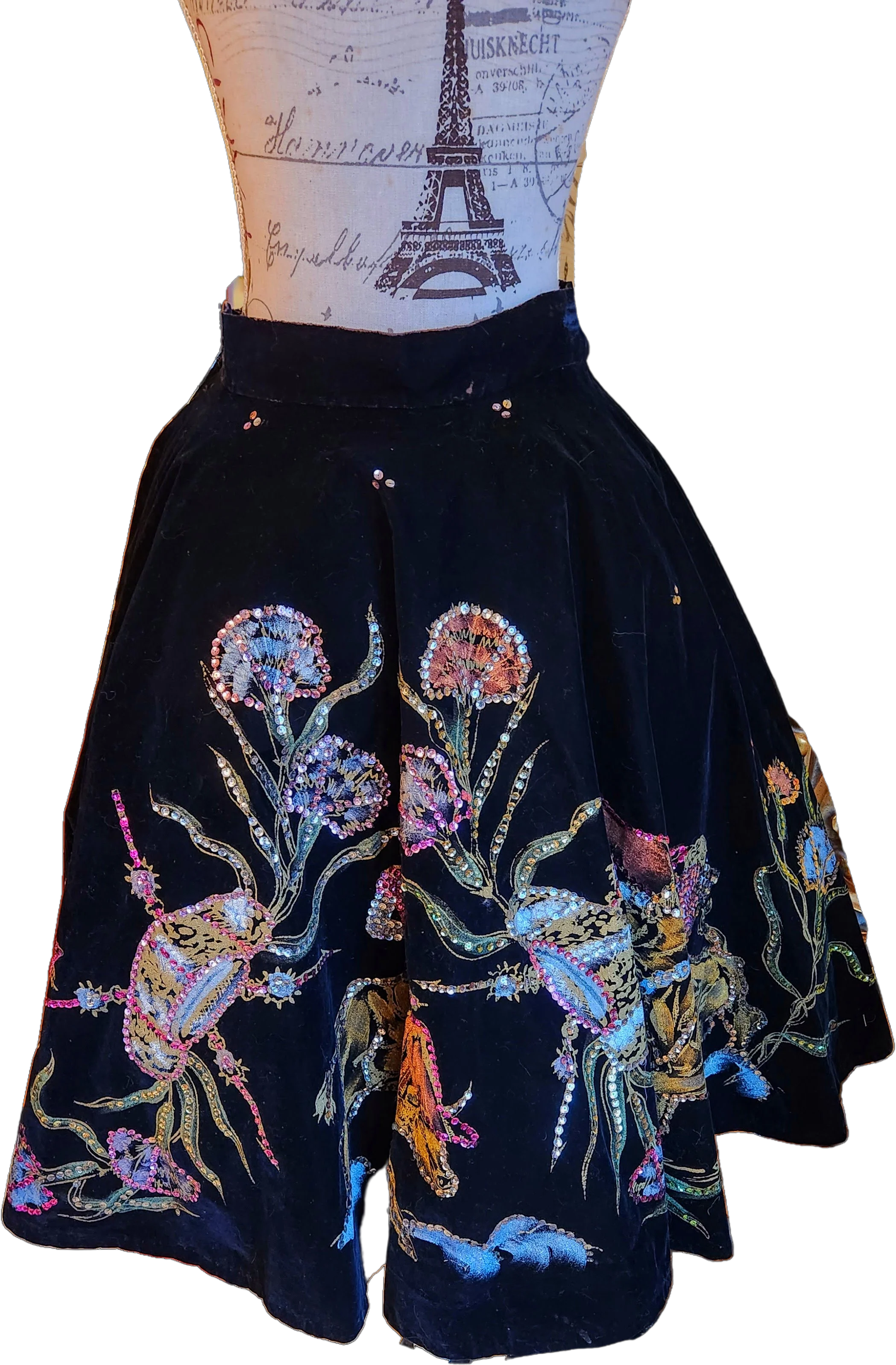 50s Hand Painted Velvet Skirt Bullfighters by Salpra Sa - Image 2
