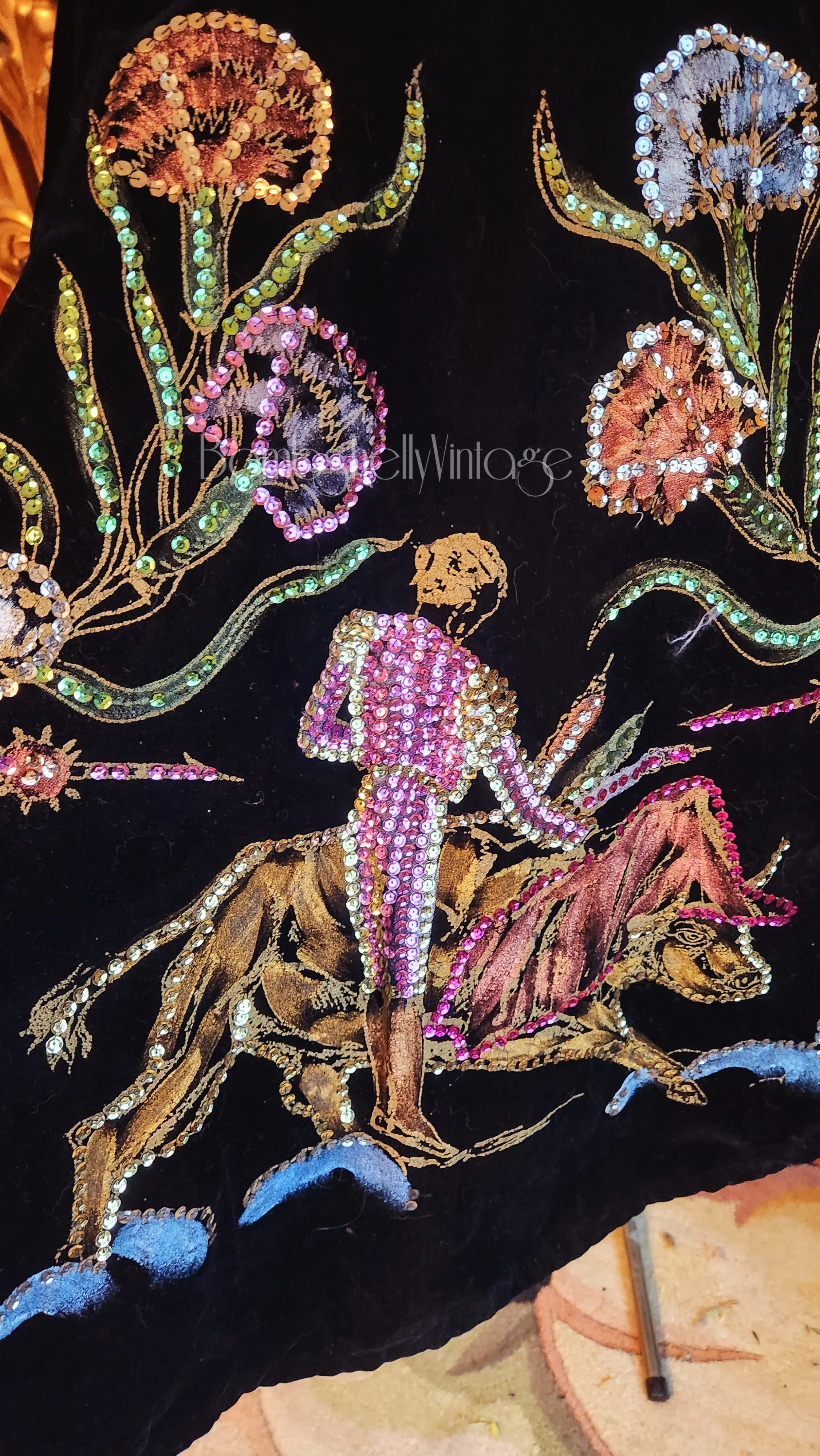 50s Hand Painted Velvet Skirt Bullfighters by Salpra Sa - Image 3