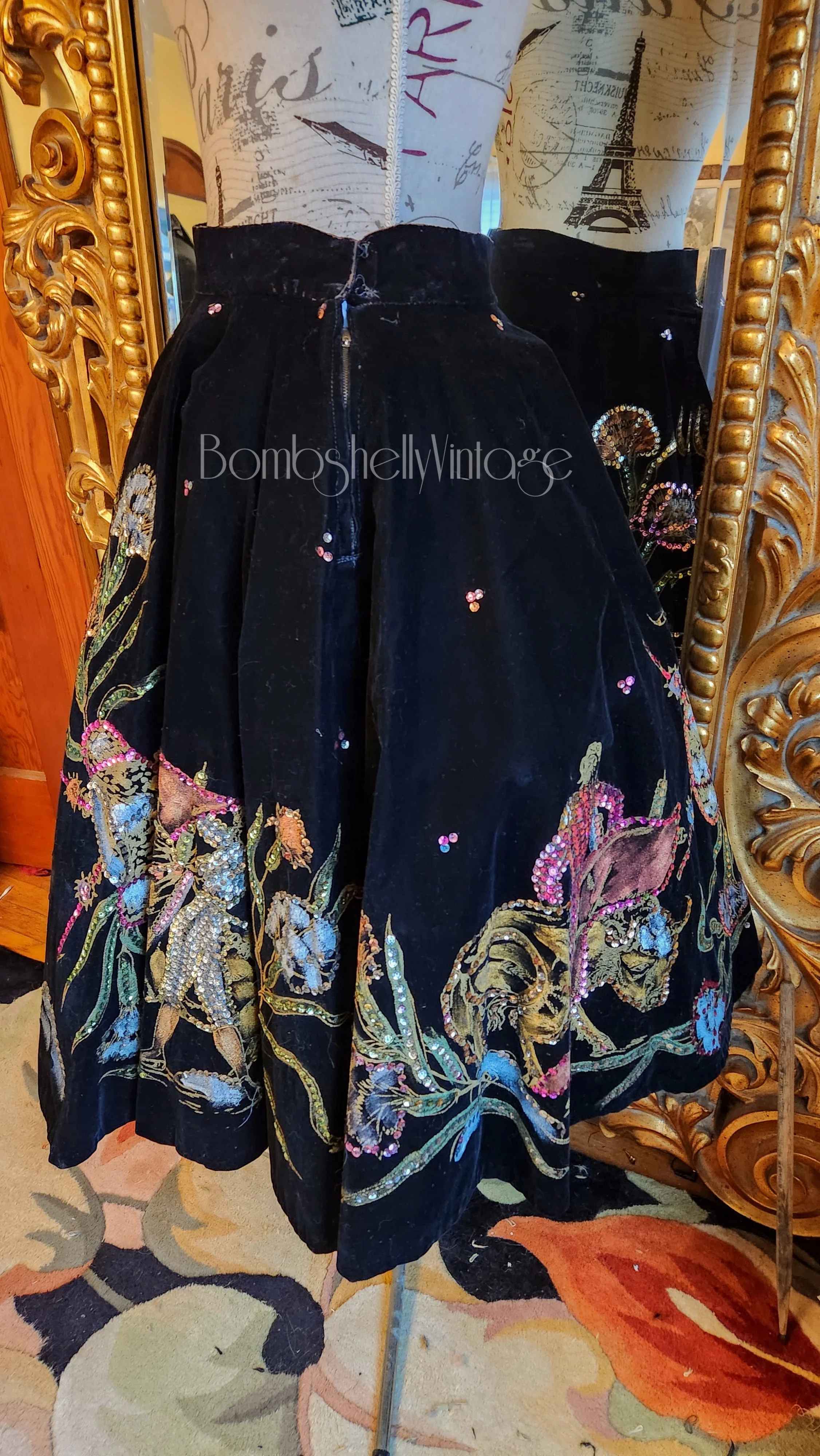 50s Hand Painted Velvet Skirt Bullfighters by Salpra Sa - Image 6