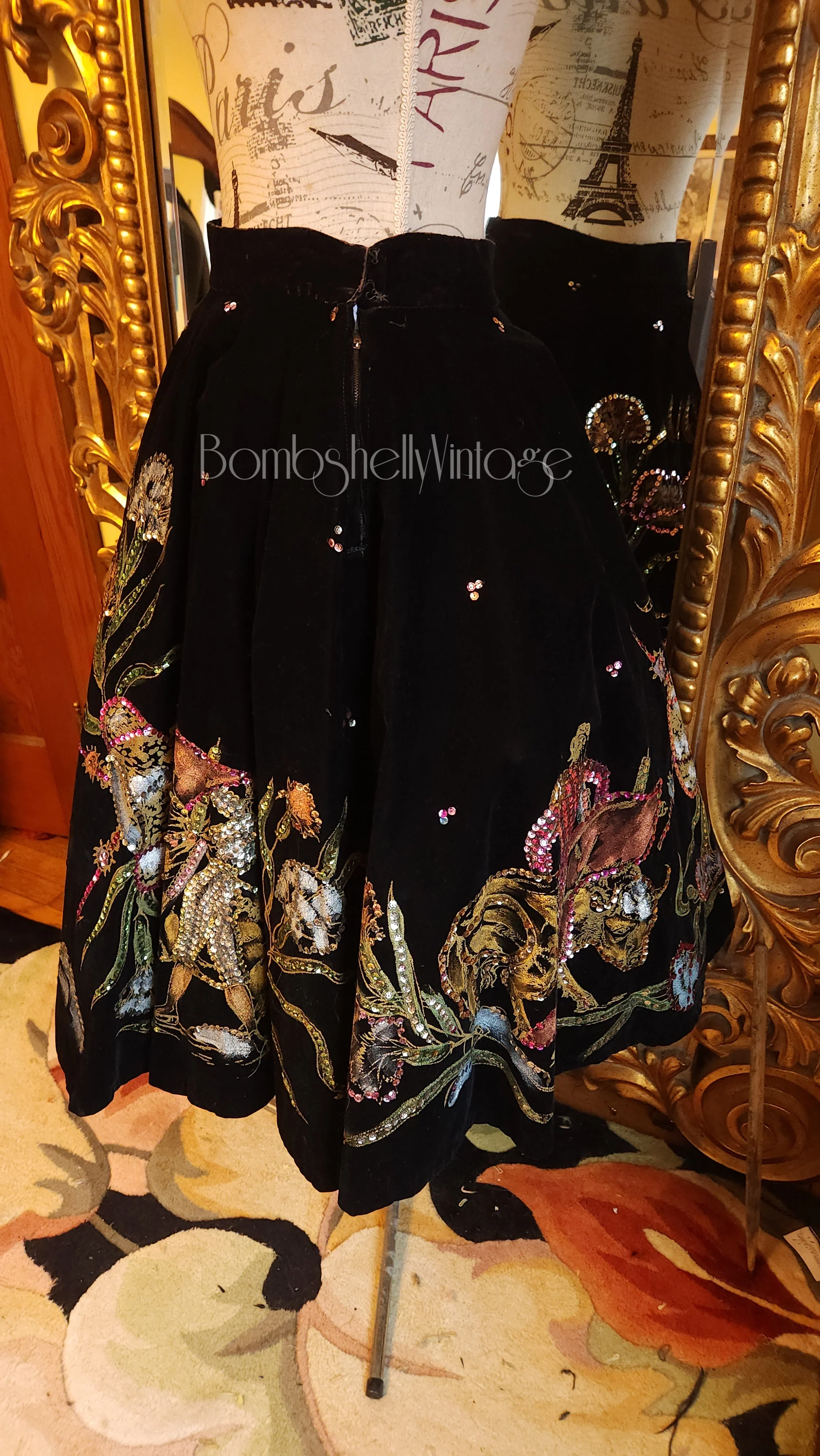 50s Hand Painted Velvet Skirt Bullfighters by Salpra Sa - Image 7