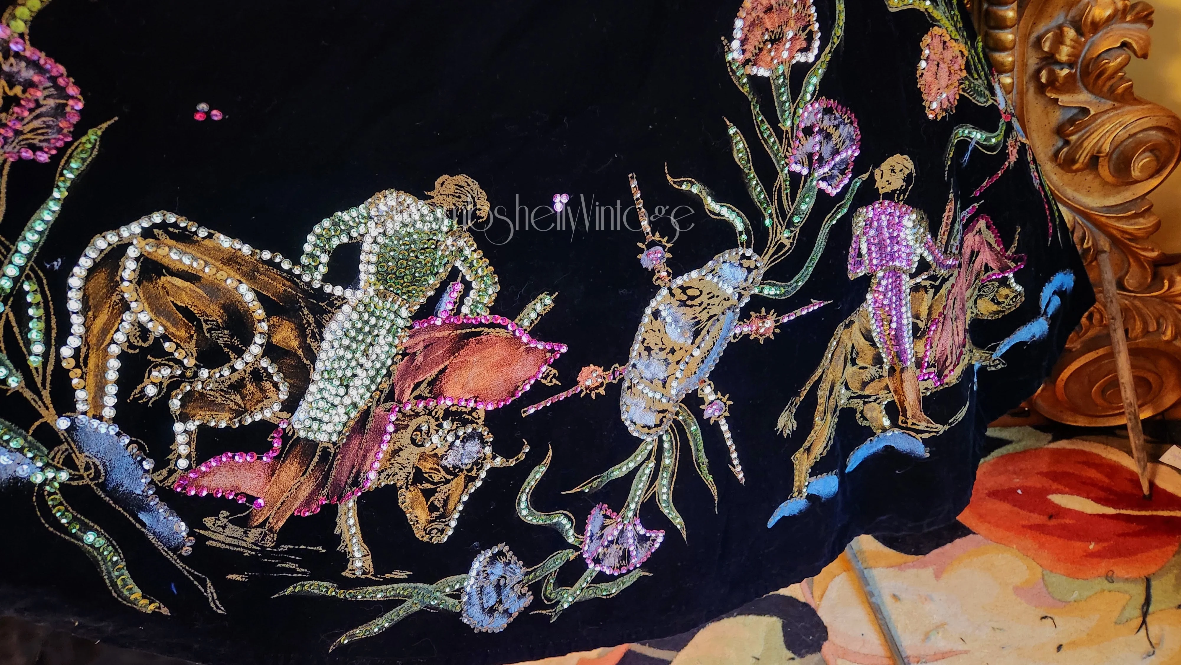 50s Hand Painted Velvet Skirt Bullfighters by Salpra Sa - Image 8