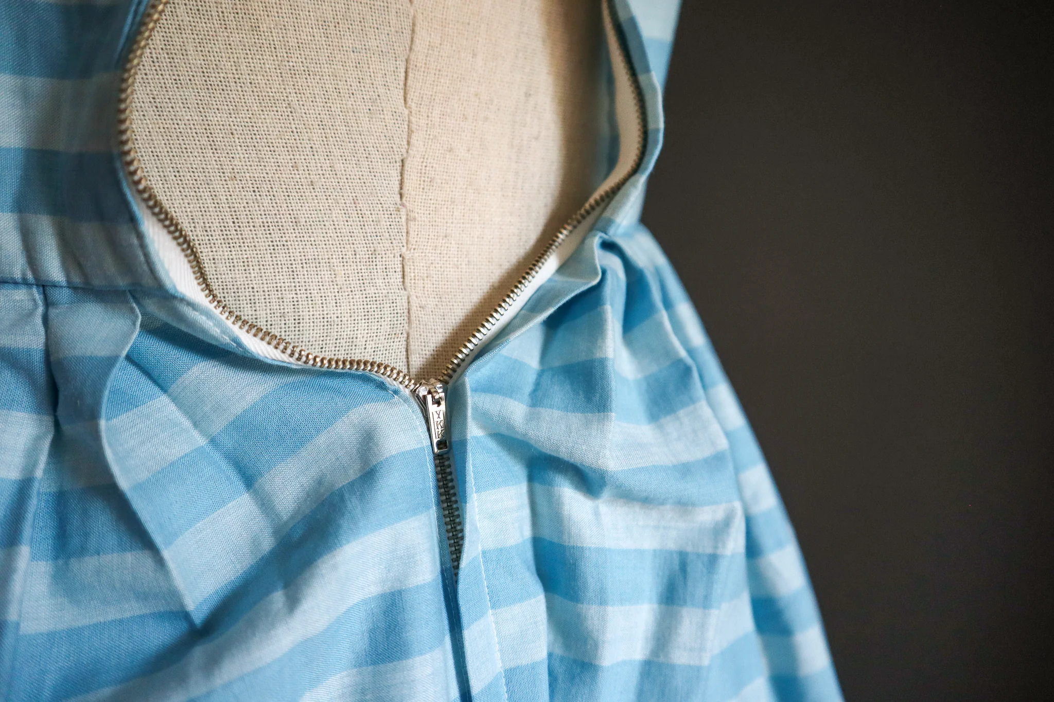 50s Handmade Blue Stripe Fit And Flare Dress - Image 11