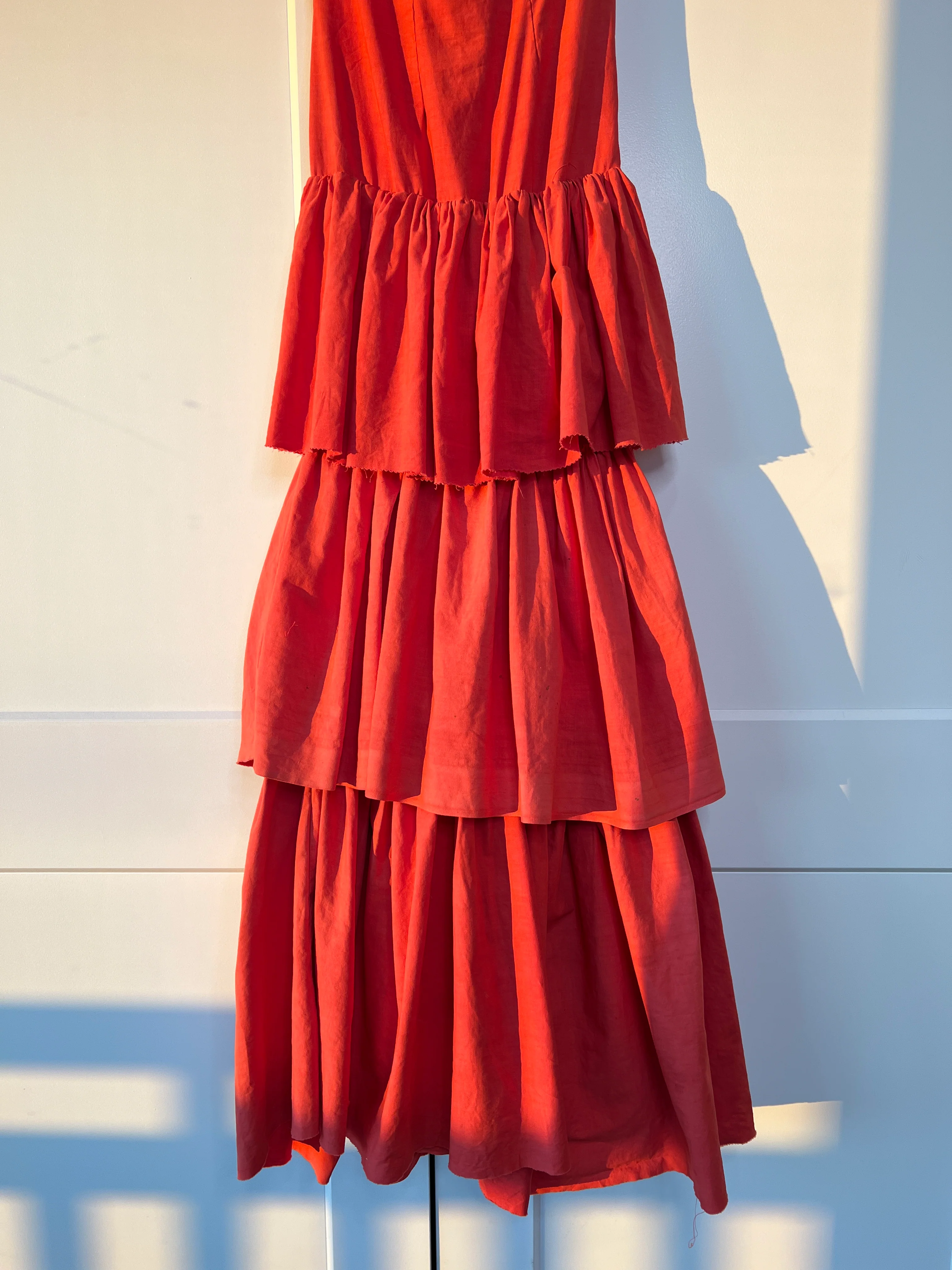 50s Handmade Three Tiered Ruffled Cotton Dress - Image 3