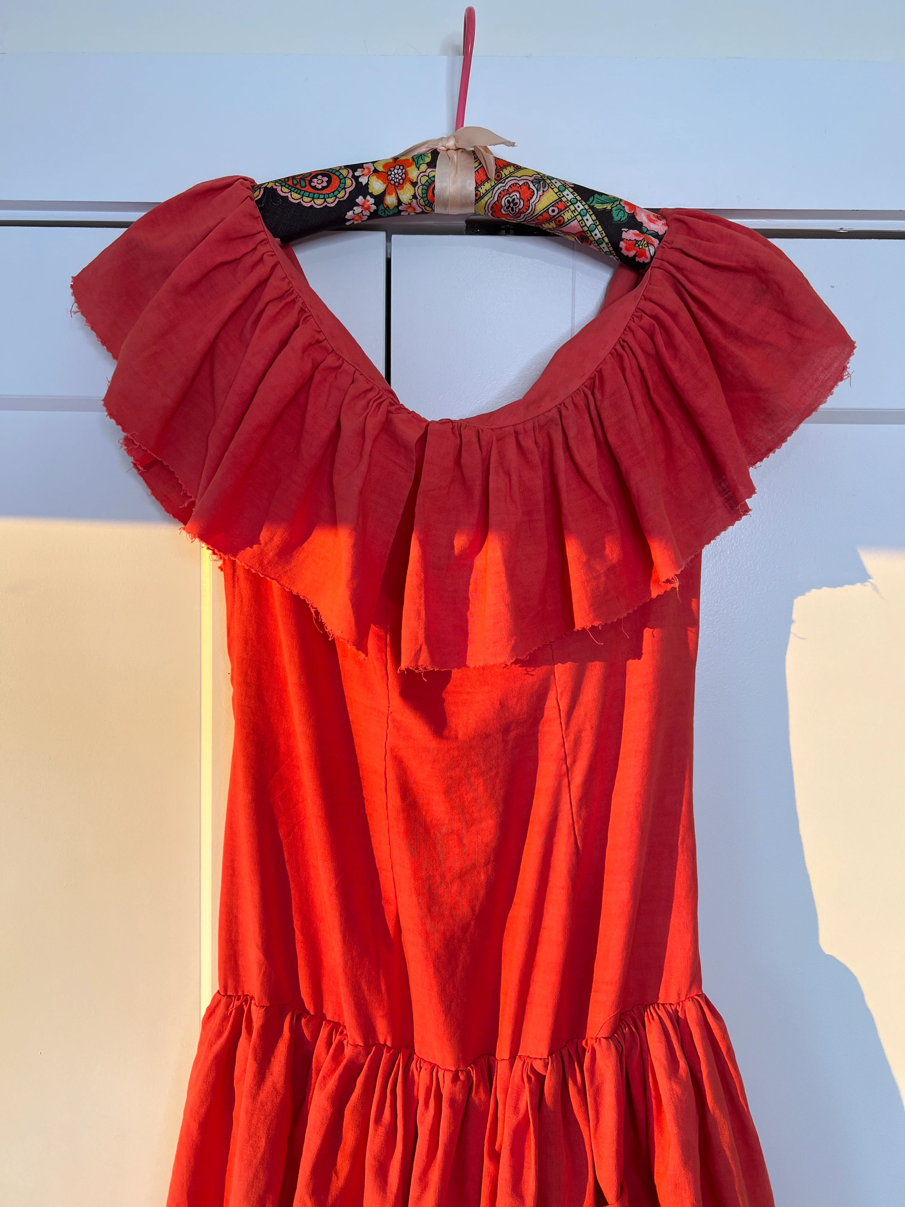 50s Handmade Three Tiered Ruffled Cotton Dress - Image 4